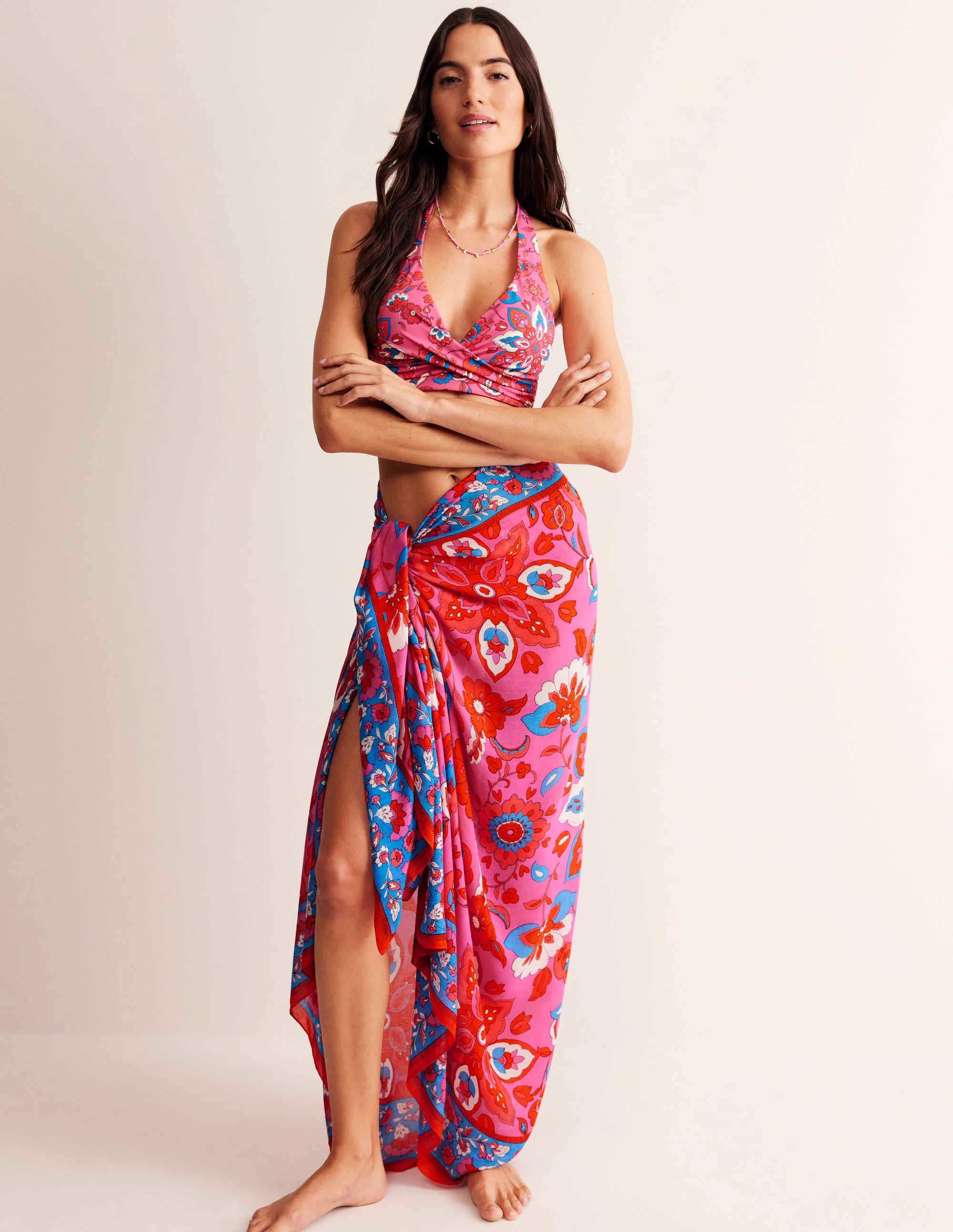Printed Sarong Scarf-Party Pink, Botanic Sprig - Image 2