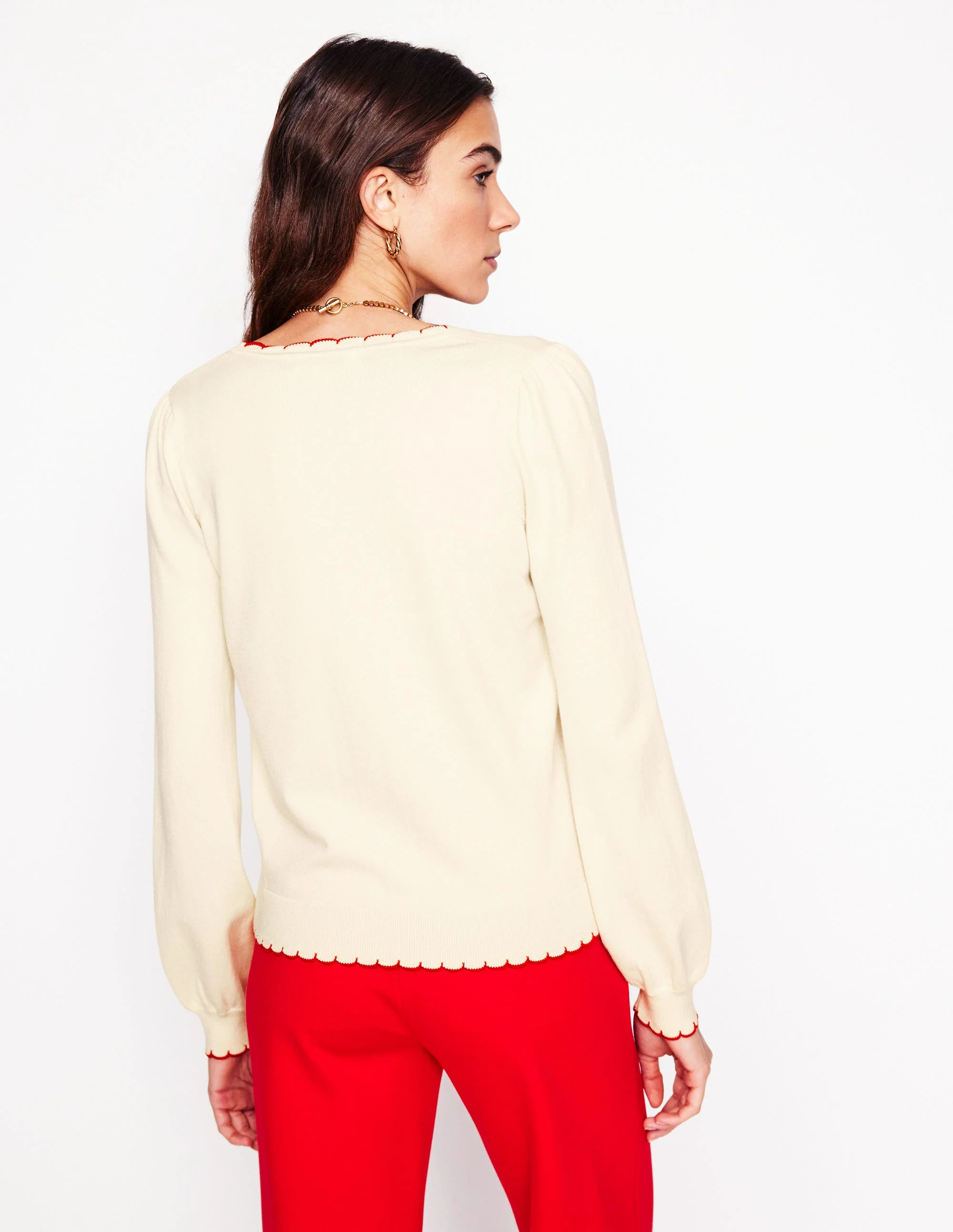 Pru Scallop Trim Cardigan-Warm Ivory - Image 3