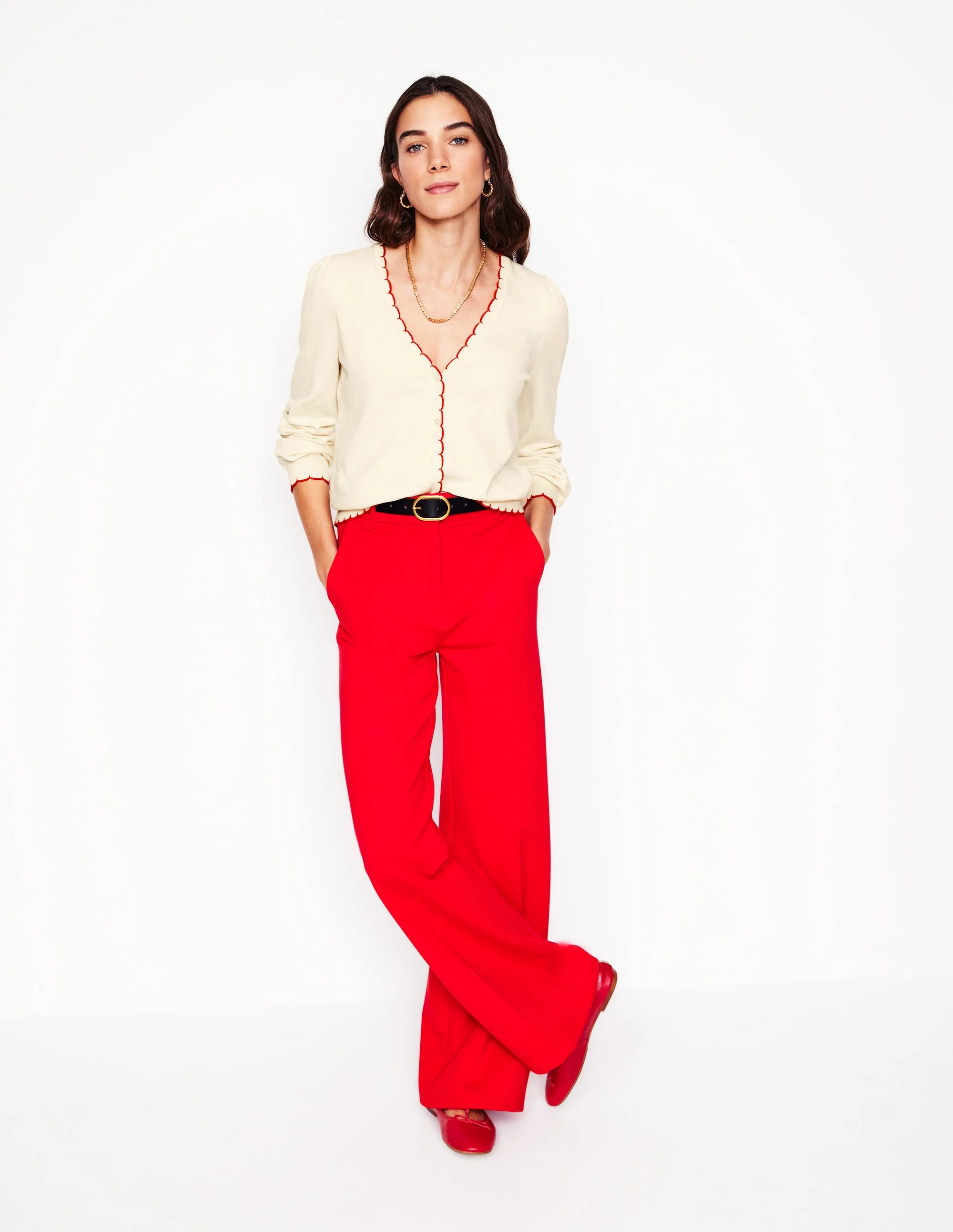 Pru Scallop Trim Cardigan-Warm Ivory - Image 4