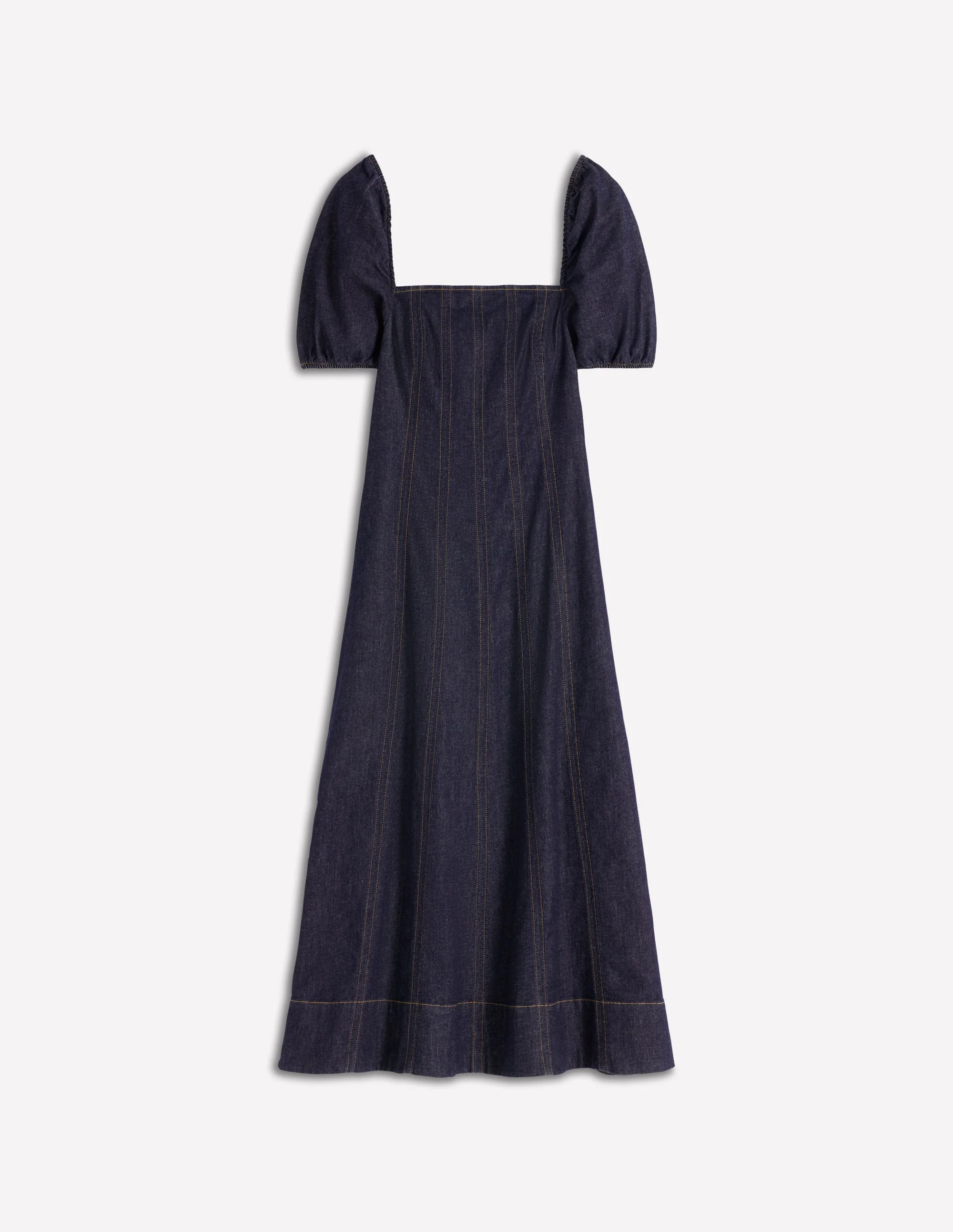 Puff Sleeve Denim Dress-Indigo - Image 6