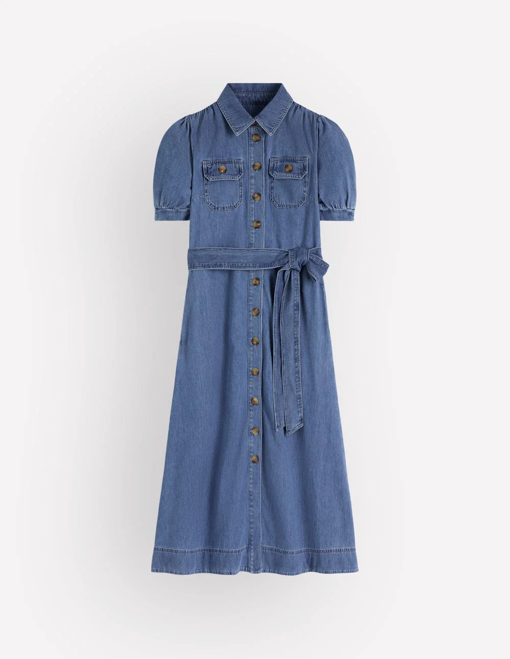Puff Sleeve Denim Shirt Dress-Mid Vintage - Image 6
