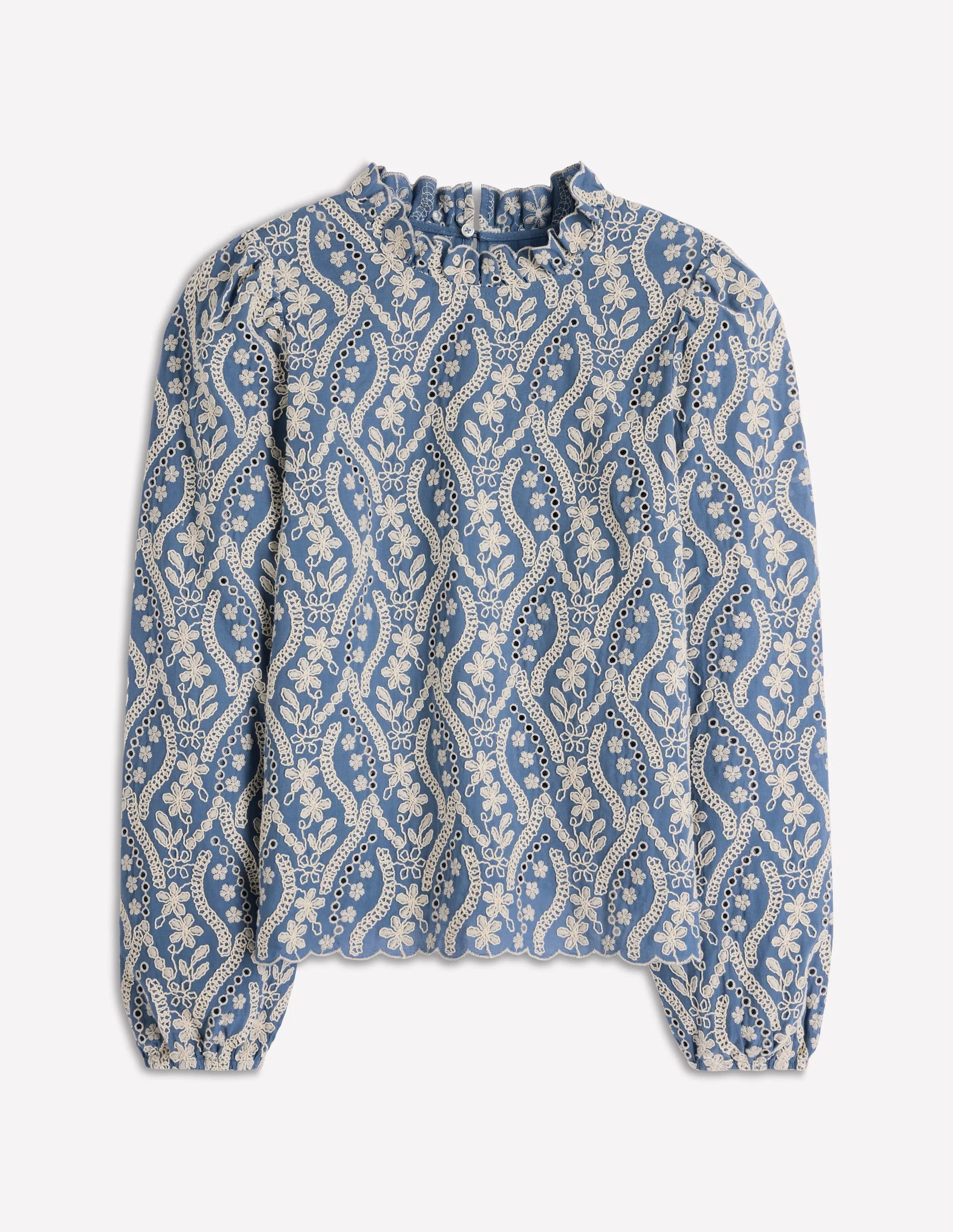 Puff Sleeve Interest Top-Blue and Ivory Broderie - Image 5