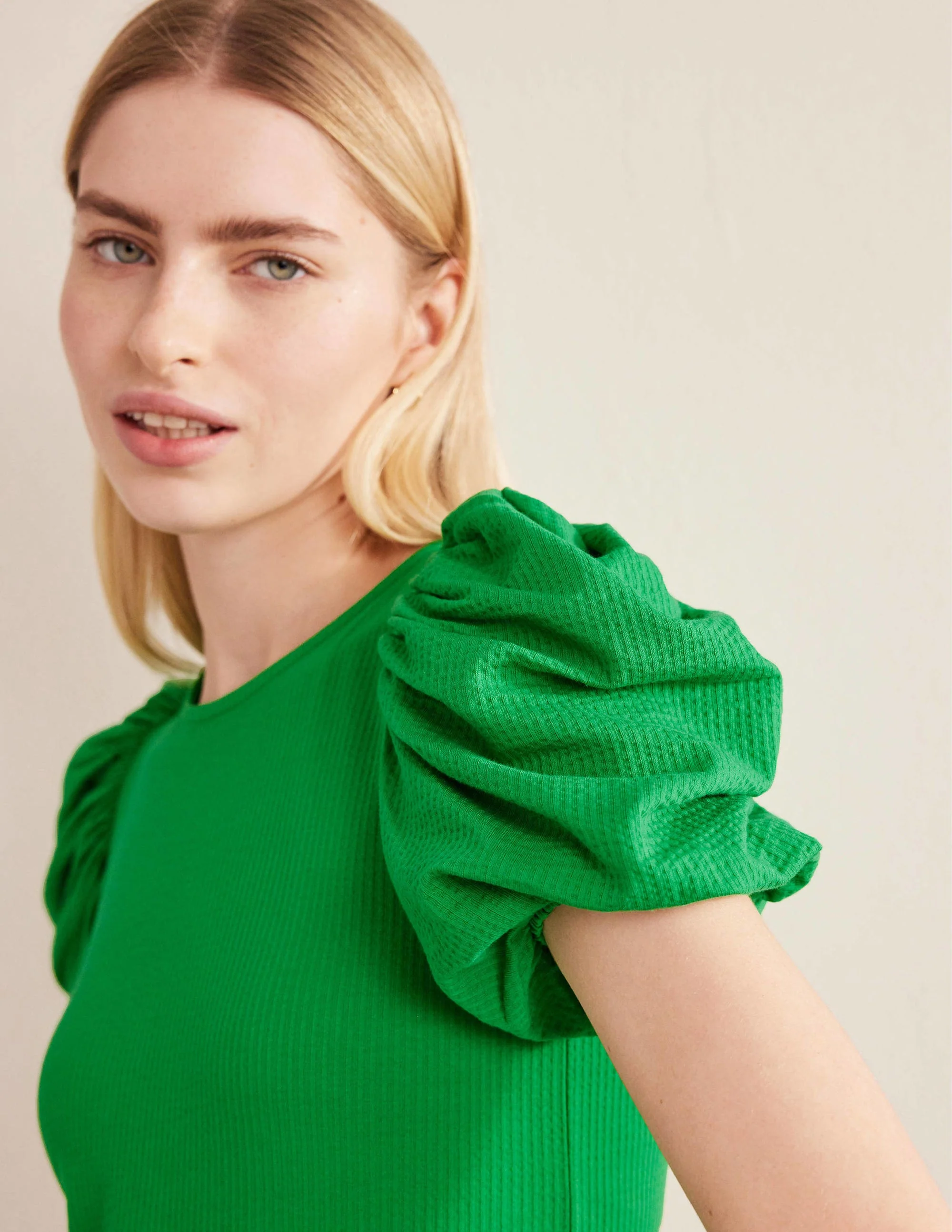 Puff Sleeve Jersey Top-Green Bee - Image 2