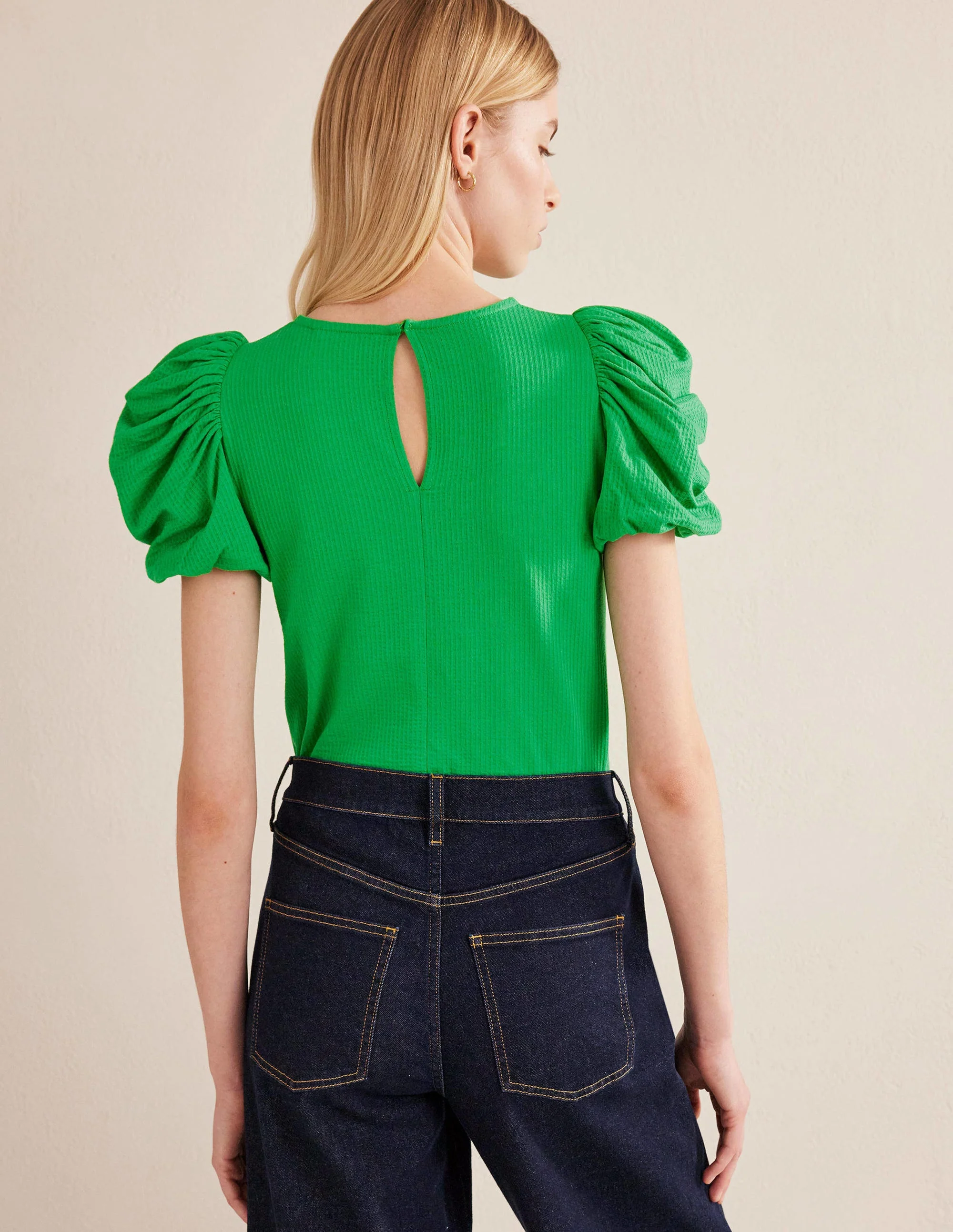 Puff Sleeve Jersey Top-Green Bee - Image 3