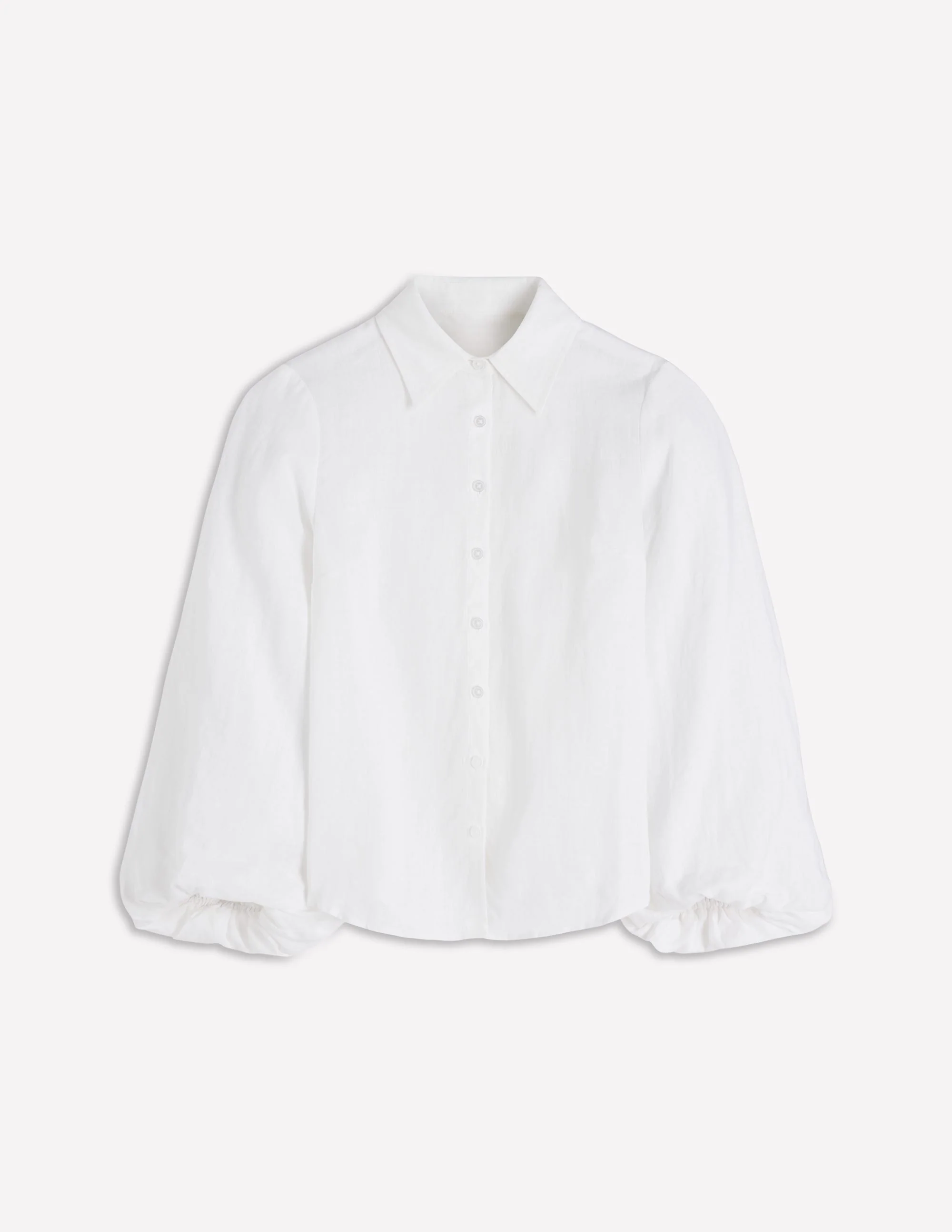 Puff Sleeve Linen Shirt-White - Image 6