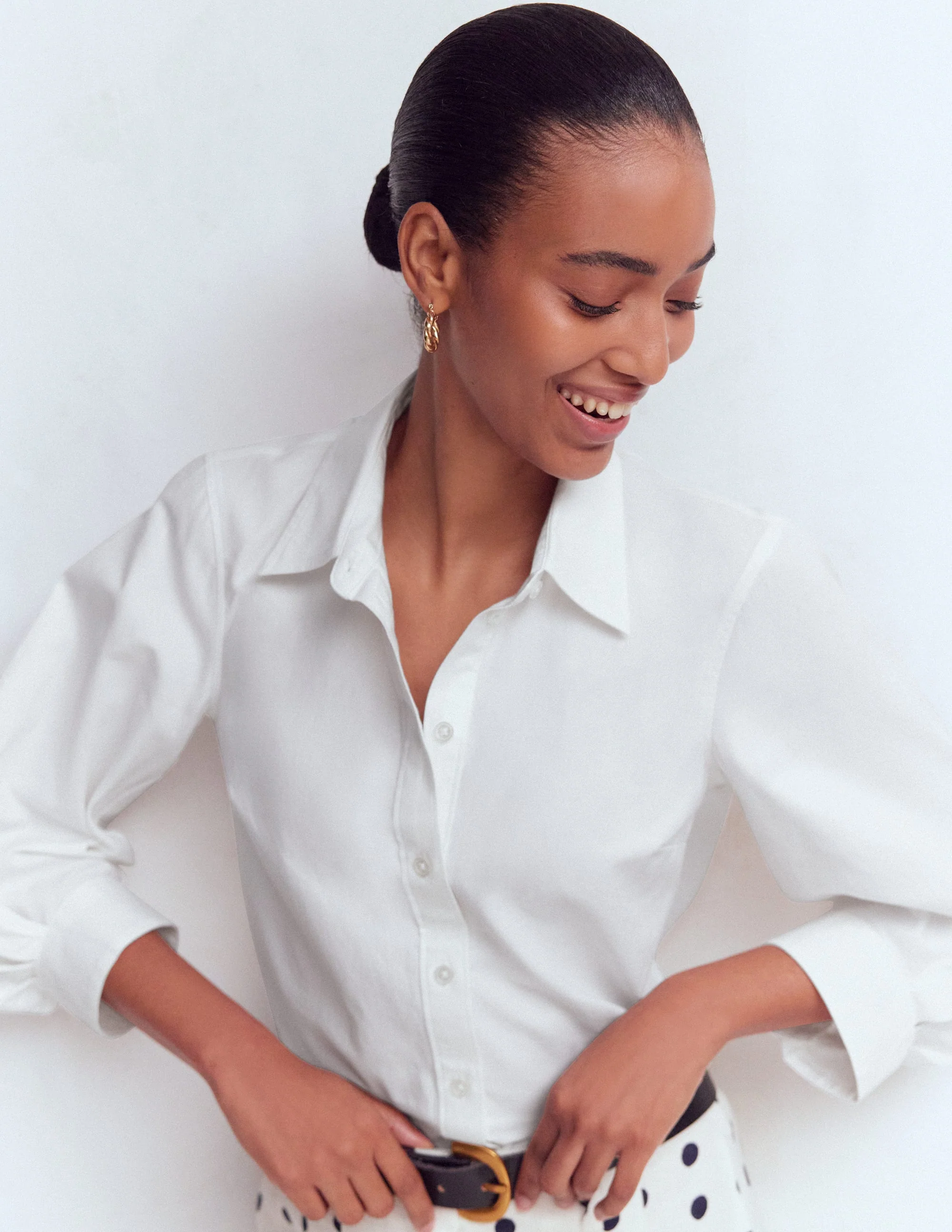 Puff Sleeve Oxford Shirt-White - Image 5