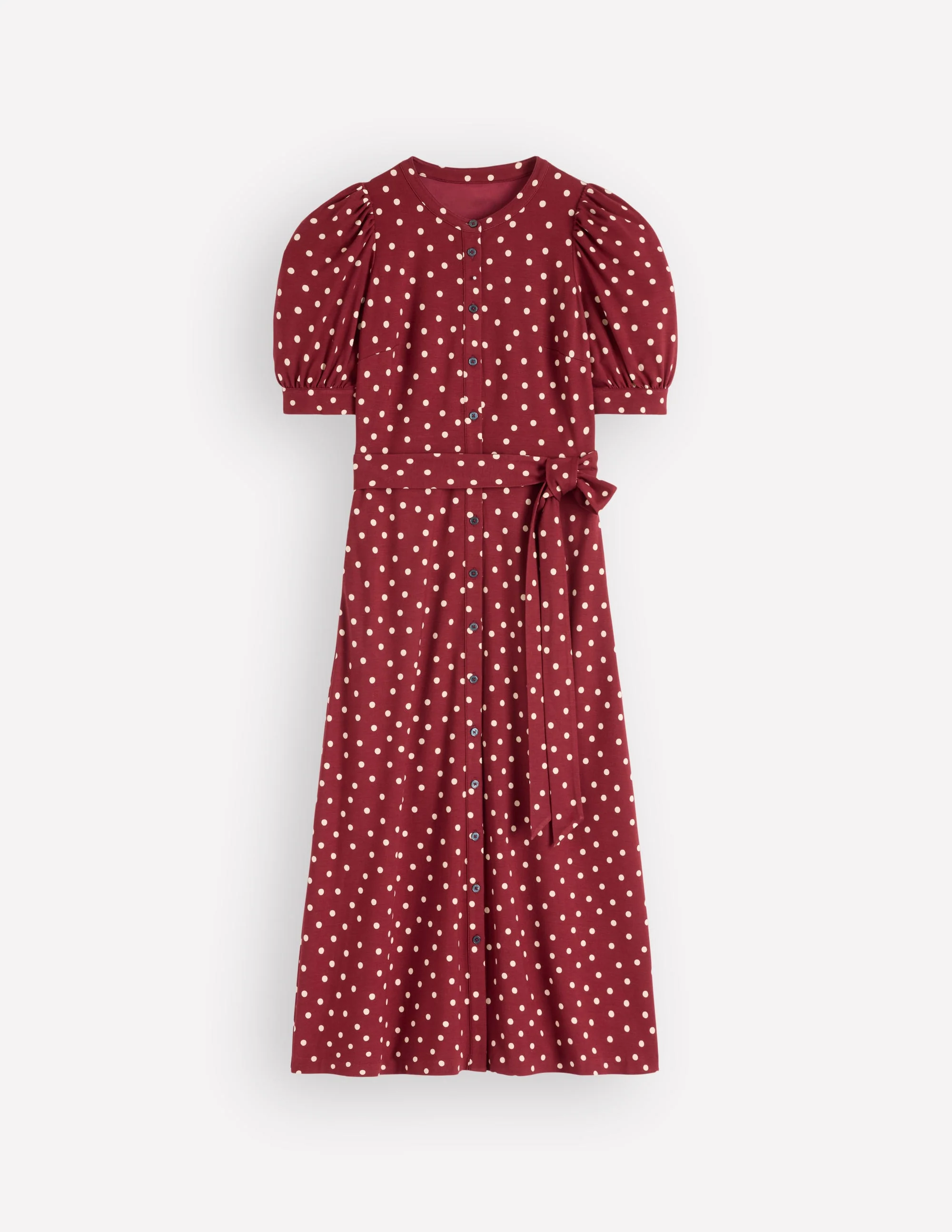 Puff Sleeve Ponte Shirt Dress-Red Pear, Painted Dot - Image 7