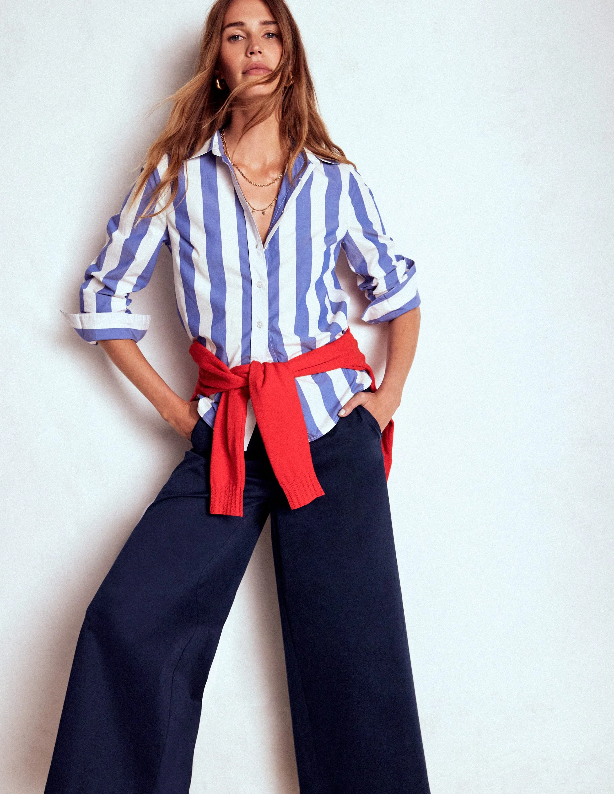 Pull-on Cropped Pants-Navy