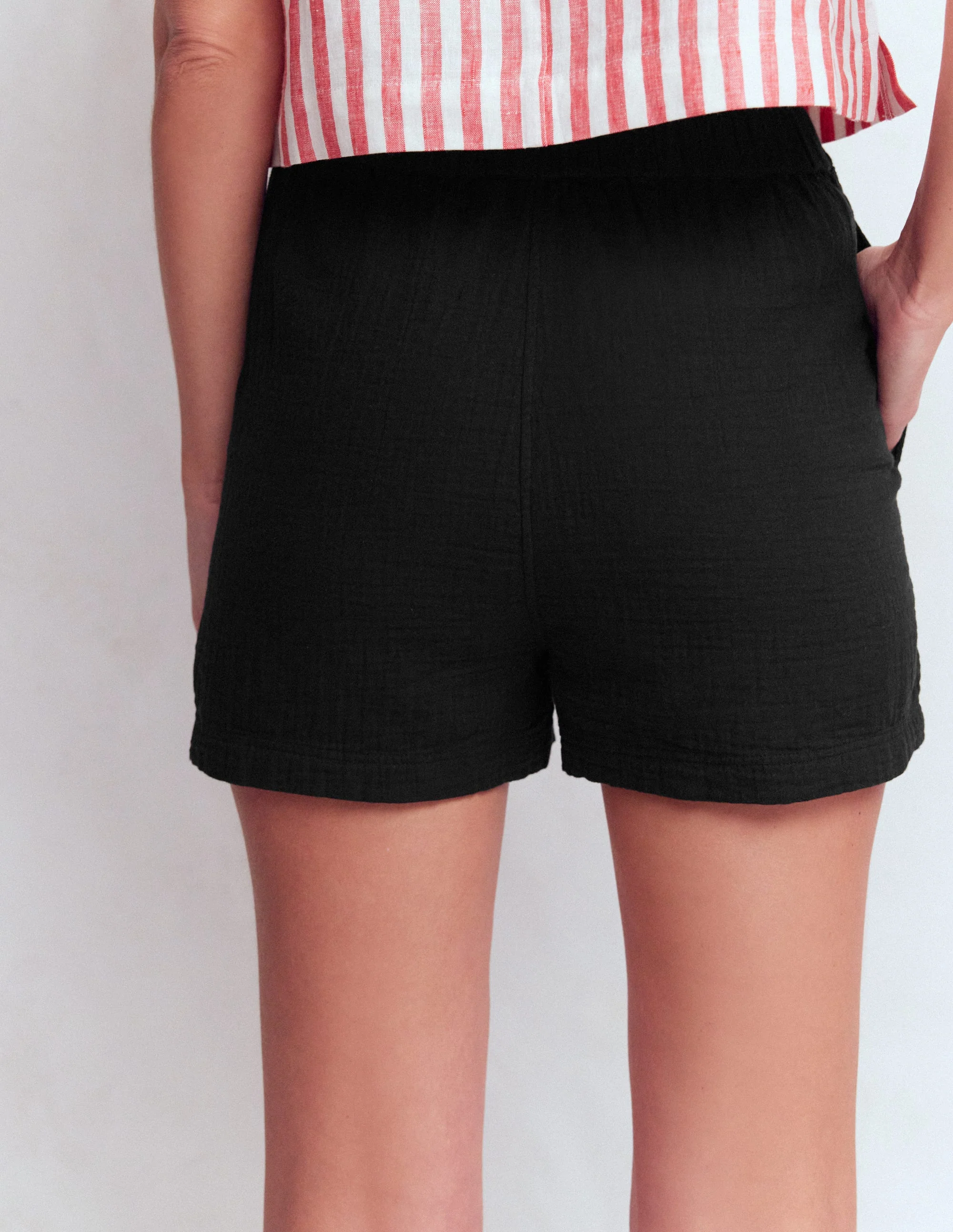 Pull On Double Cloth Shorts-Black - Image 3