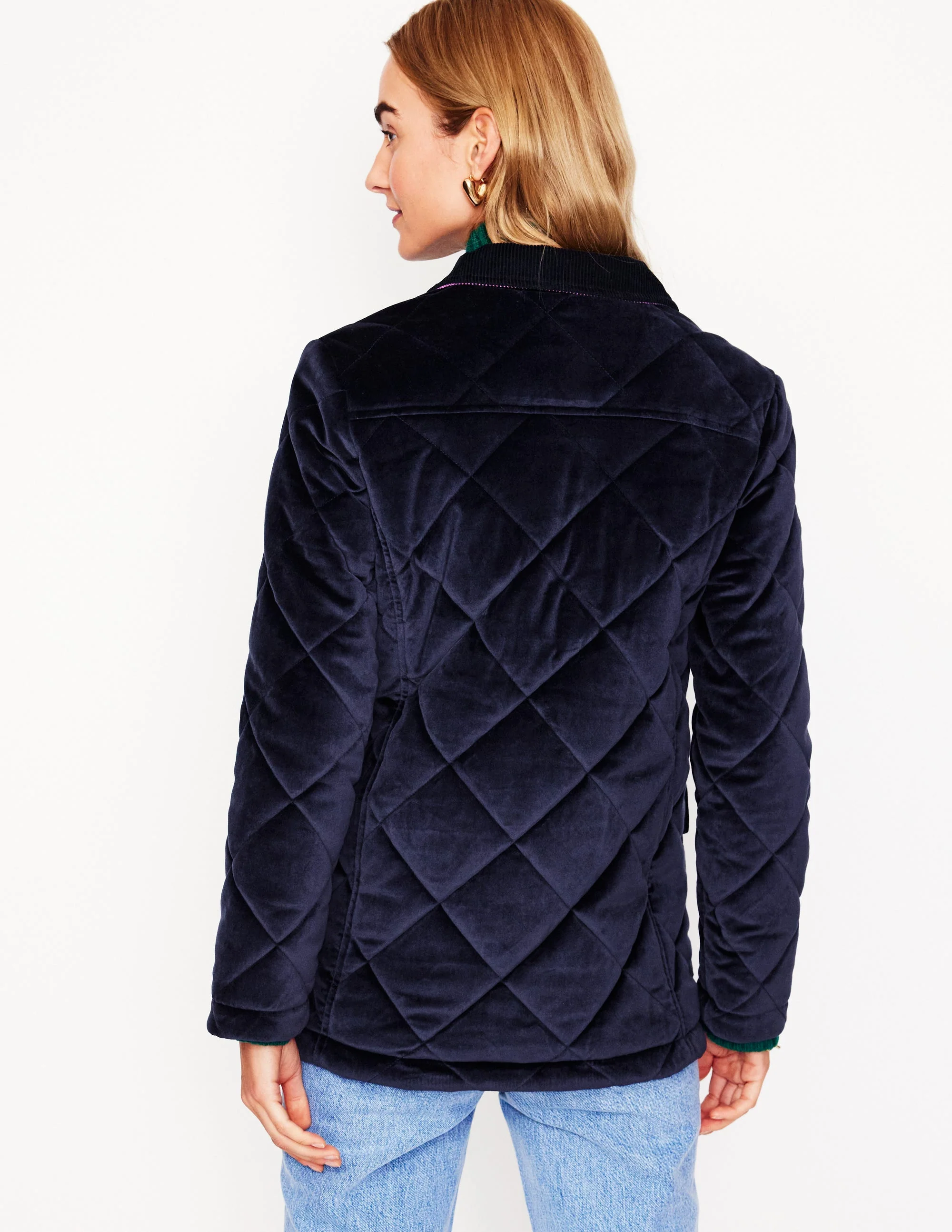 Quilted Velvet Jacket-Navy - Image 3