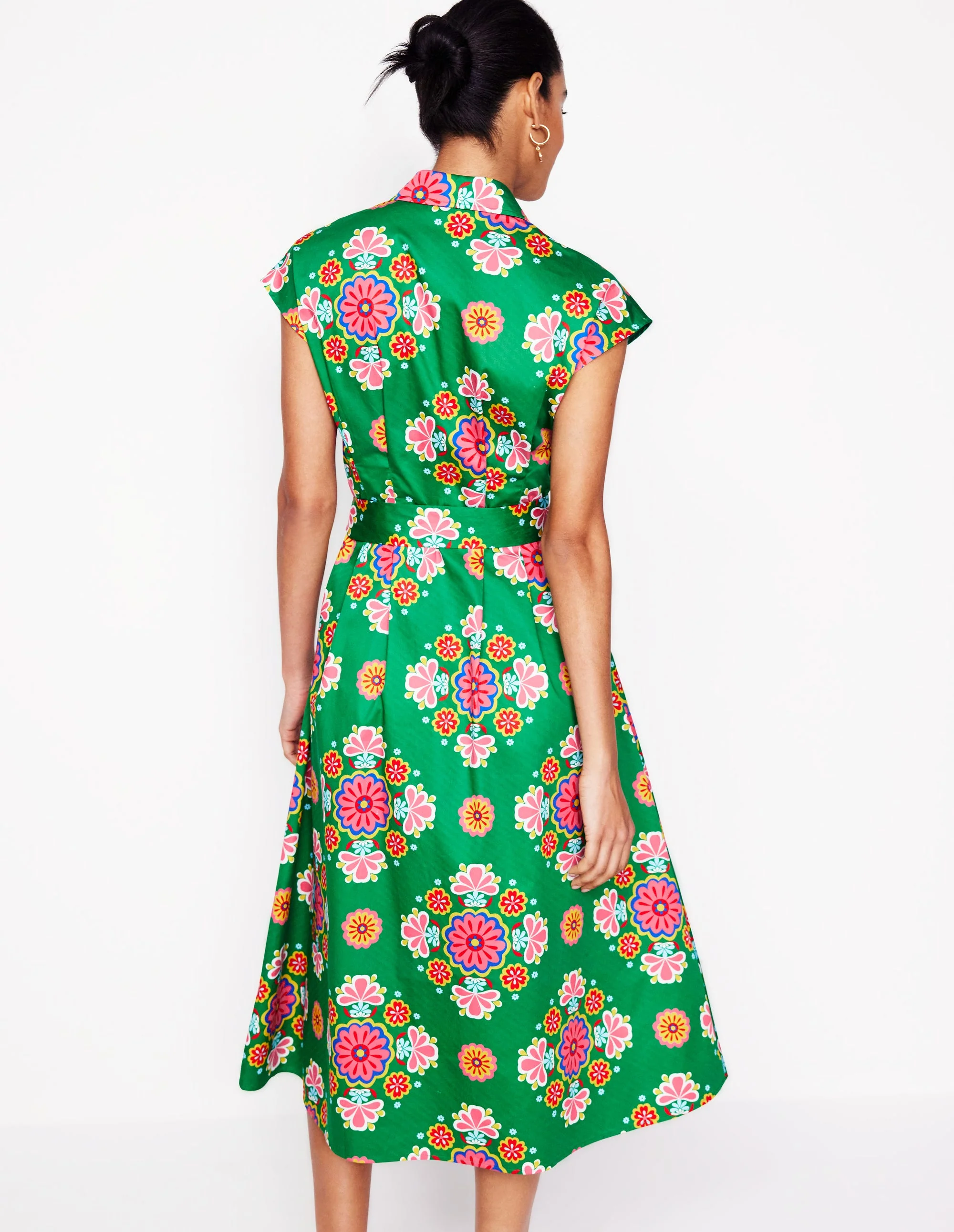 Rachel Cotton Midi Shirt Dress-Rich Emerald, Meadow Posy - Image 3
