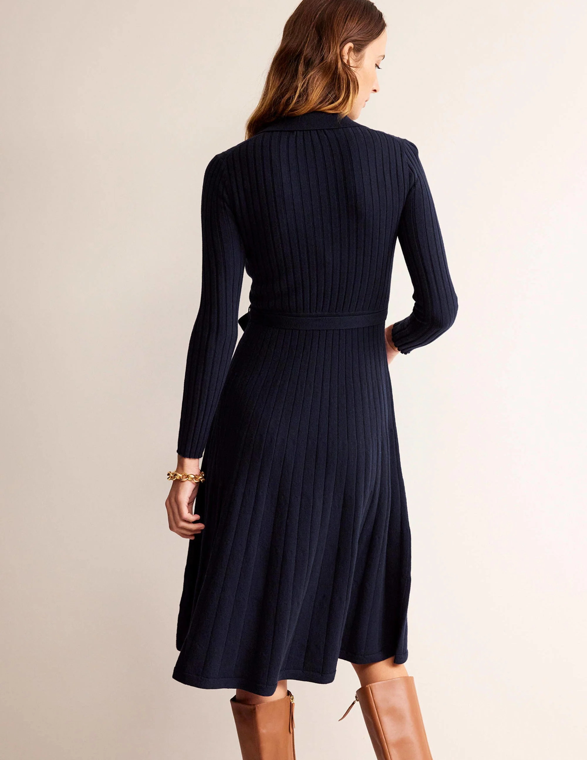 Rachel Knitted Shirt Dress-Dark Blue - Image 3
