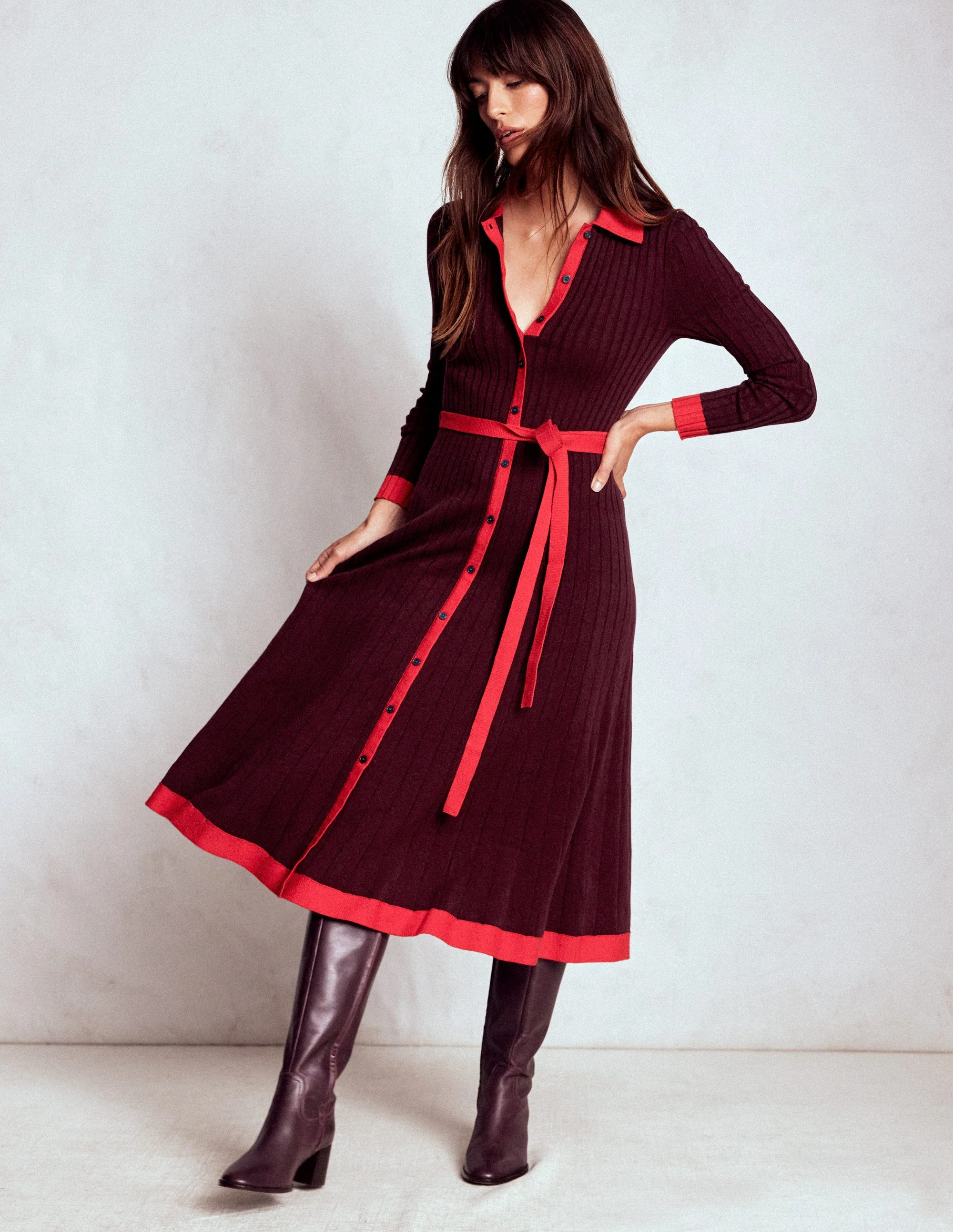 Rachel Knitted Shirt Dress-Deep Wisteria