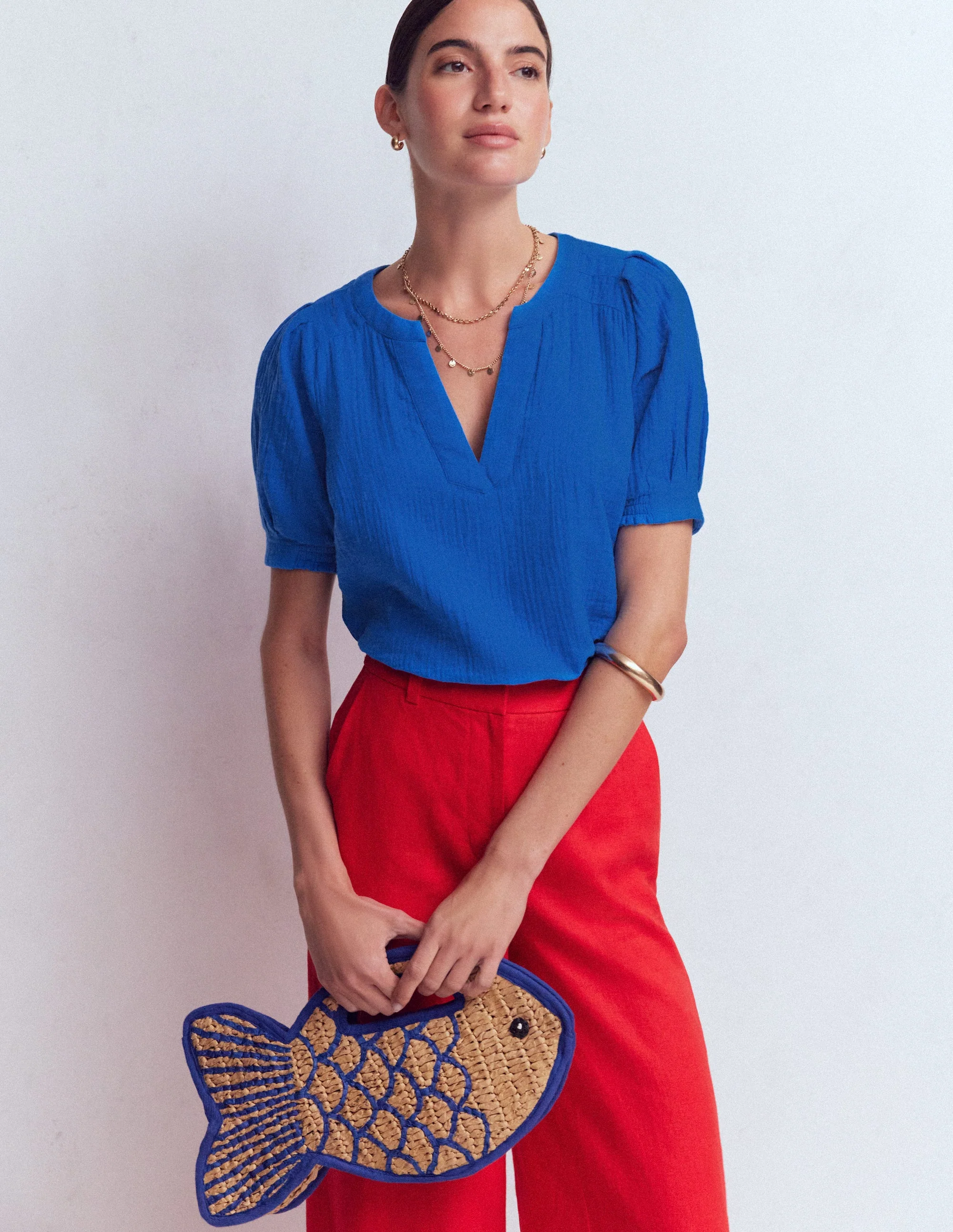 Rae Double Cloth Top-Bright Cobalt - Image 5