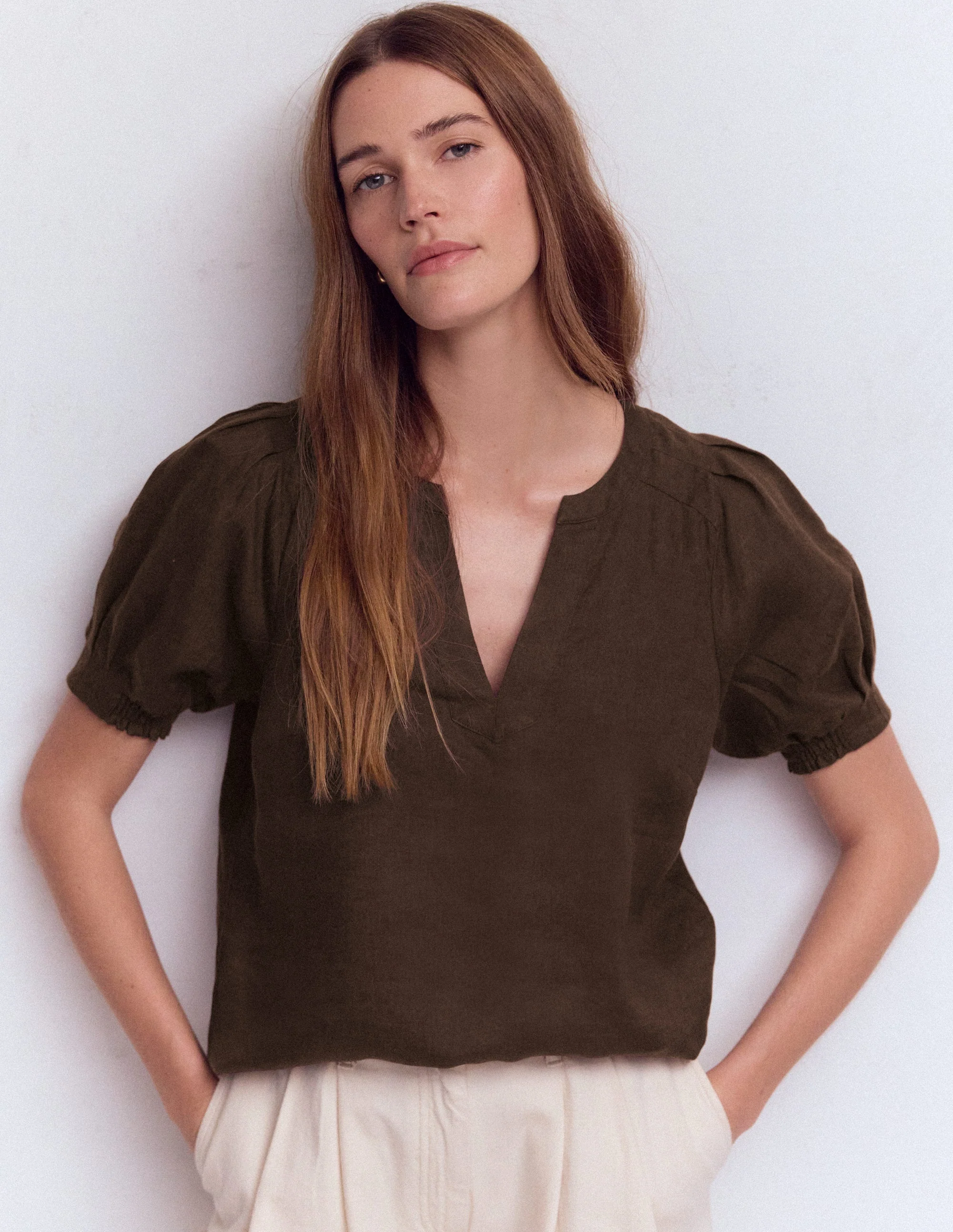 Rae Linen Top-Brown - Image 4