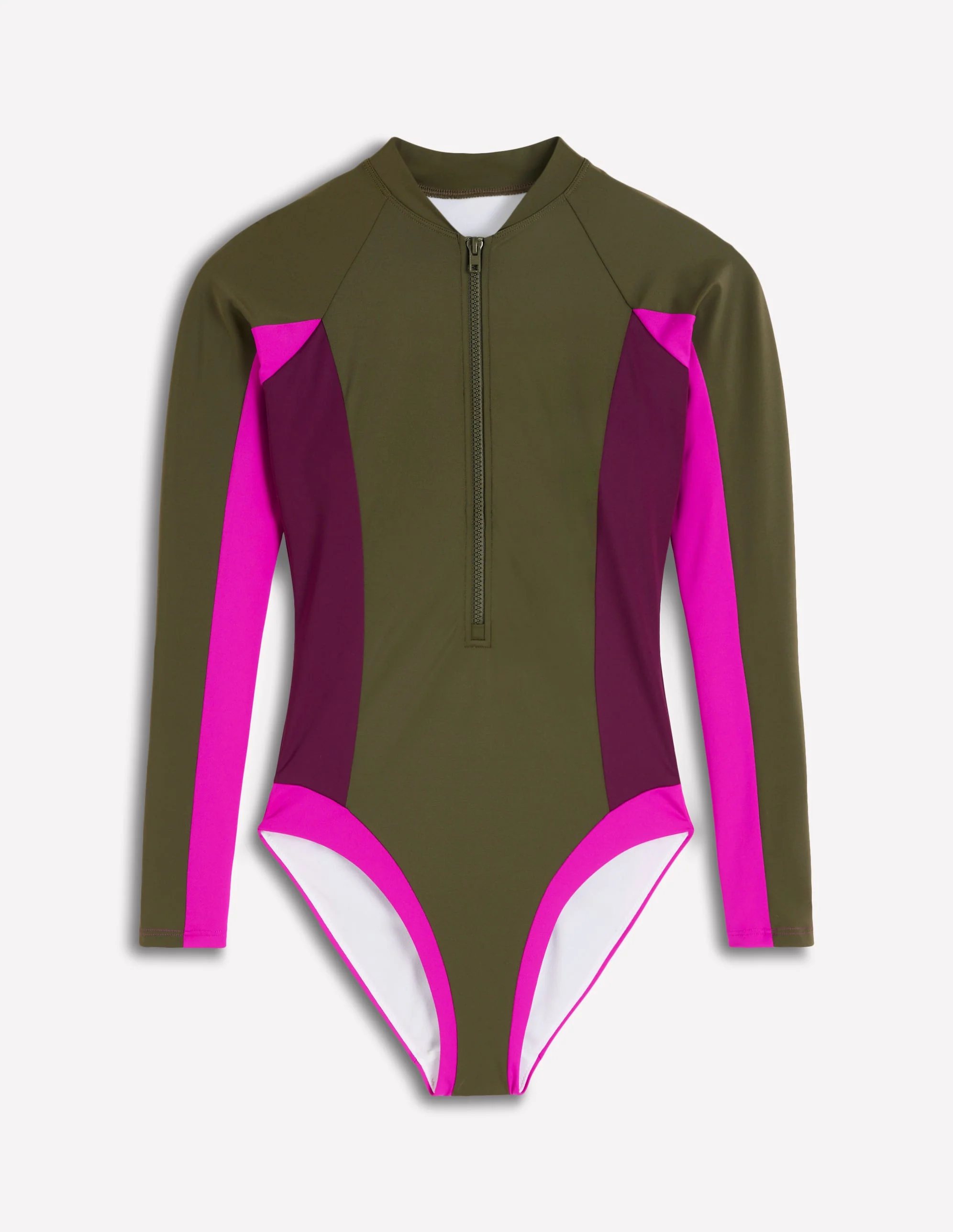 Rash Guard Swimsuit-Khaki, Colourblock - Image 5