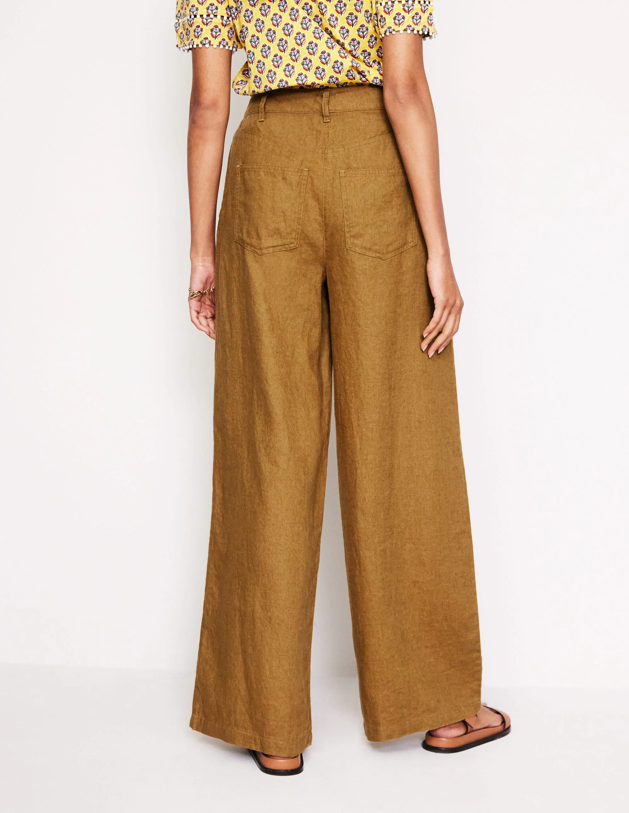 Regent Pleat Linen Pants-Bronze Brown - Image 3