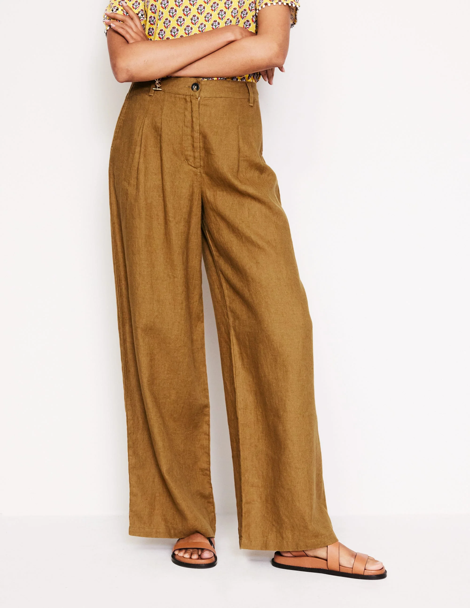 Regent Pleat Linen Pants-Bronze Brown - Image 4