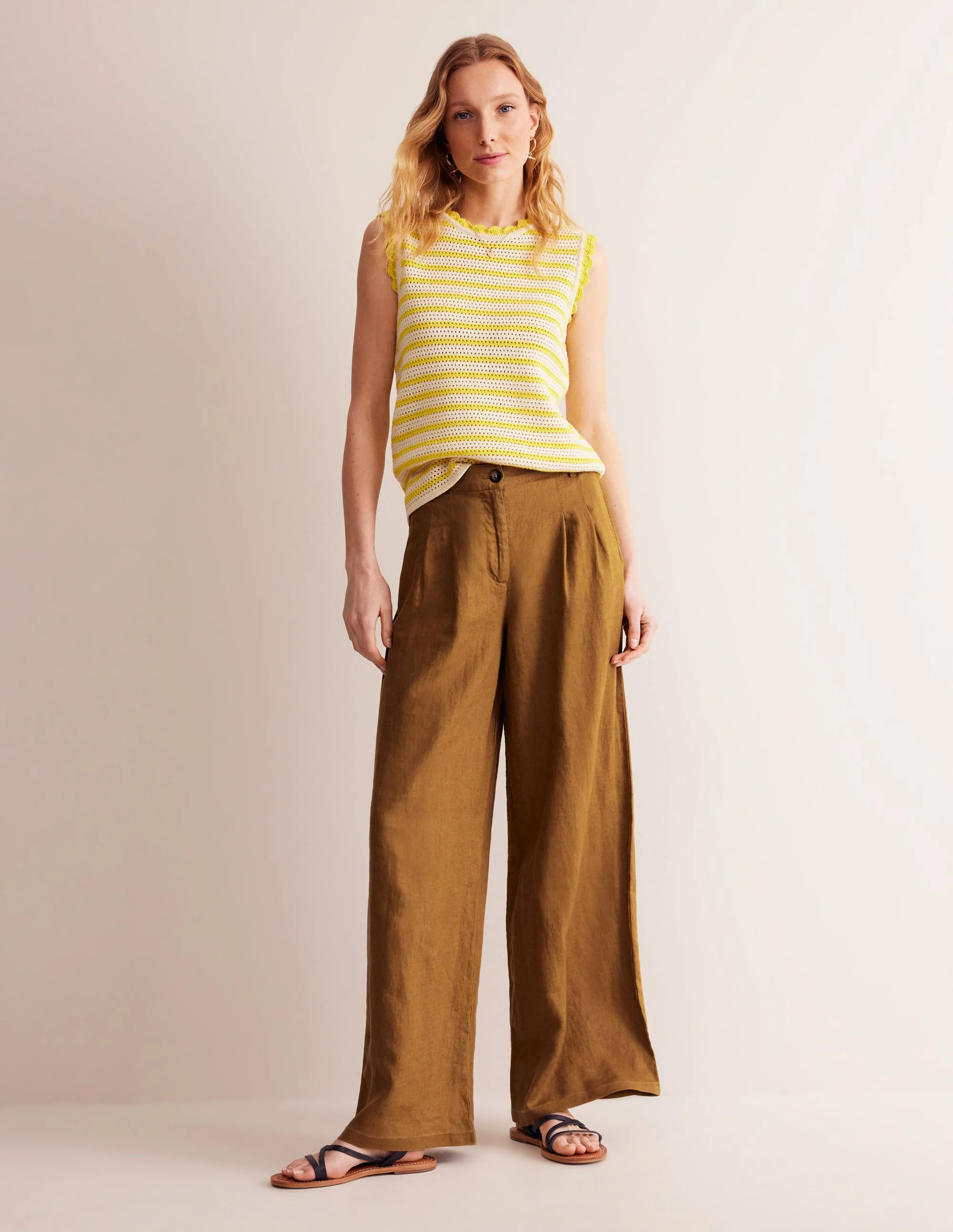 Regent Pleat Linen Pants-Bronze Brown - Image 5
