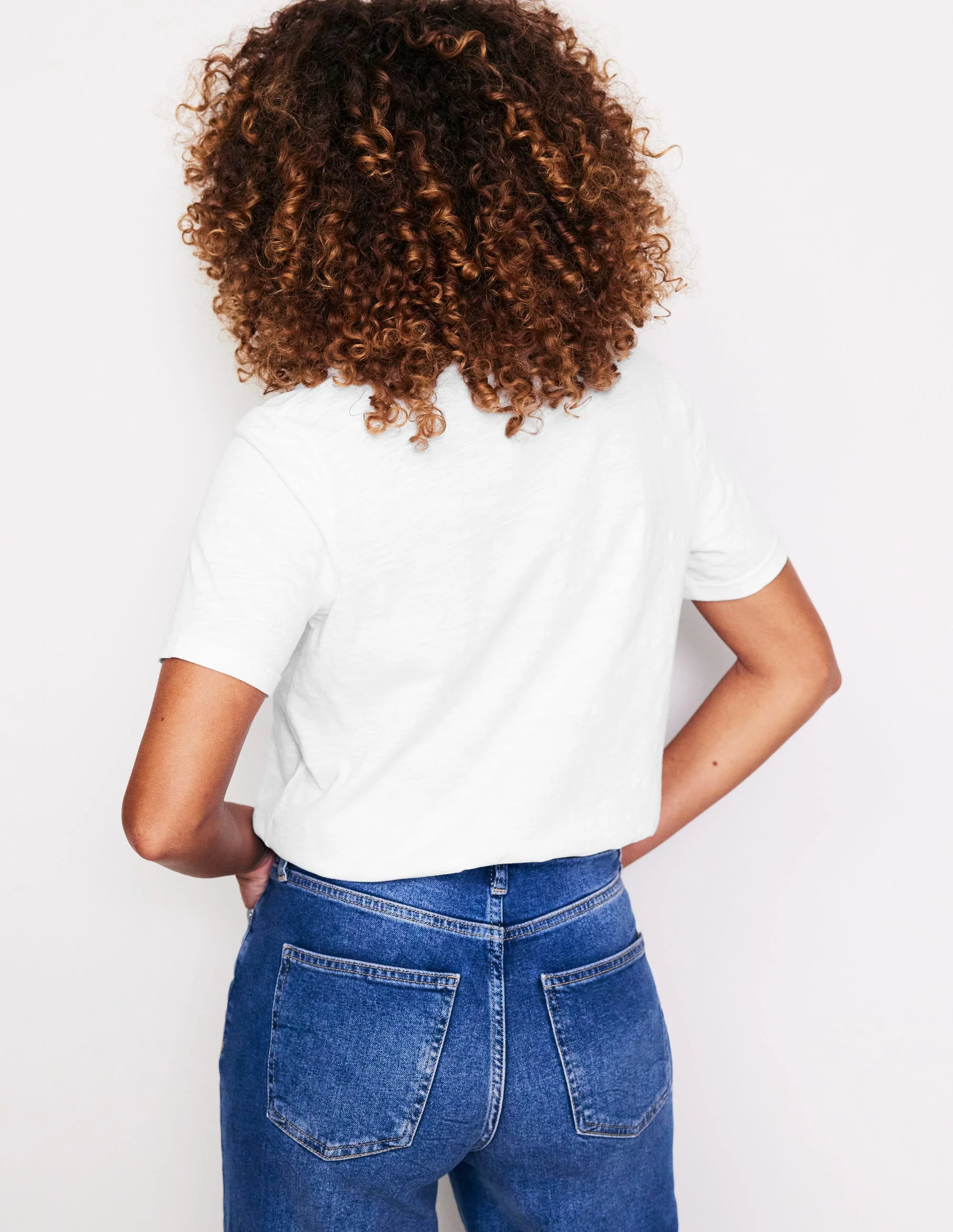 Regular V-Neck Slub T-shirt-White - Image 3