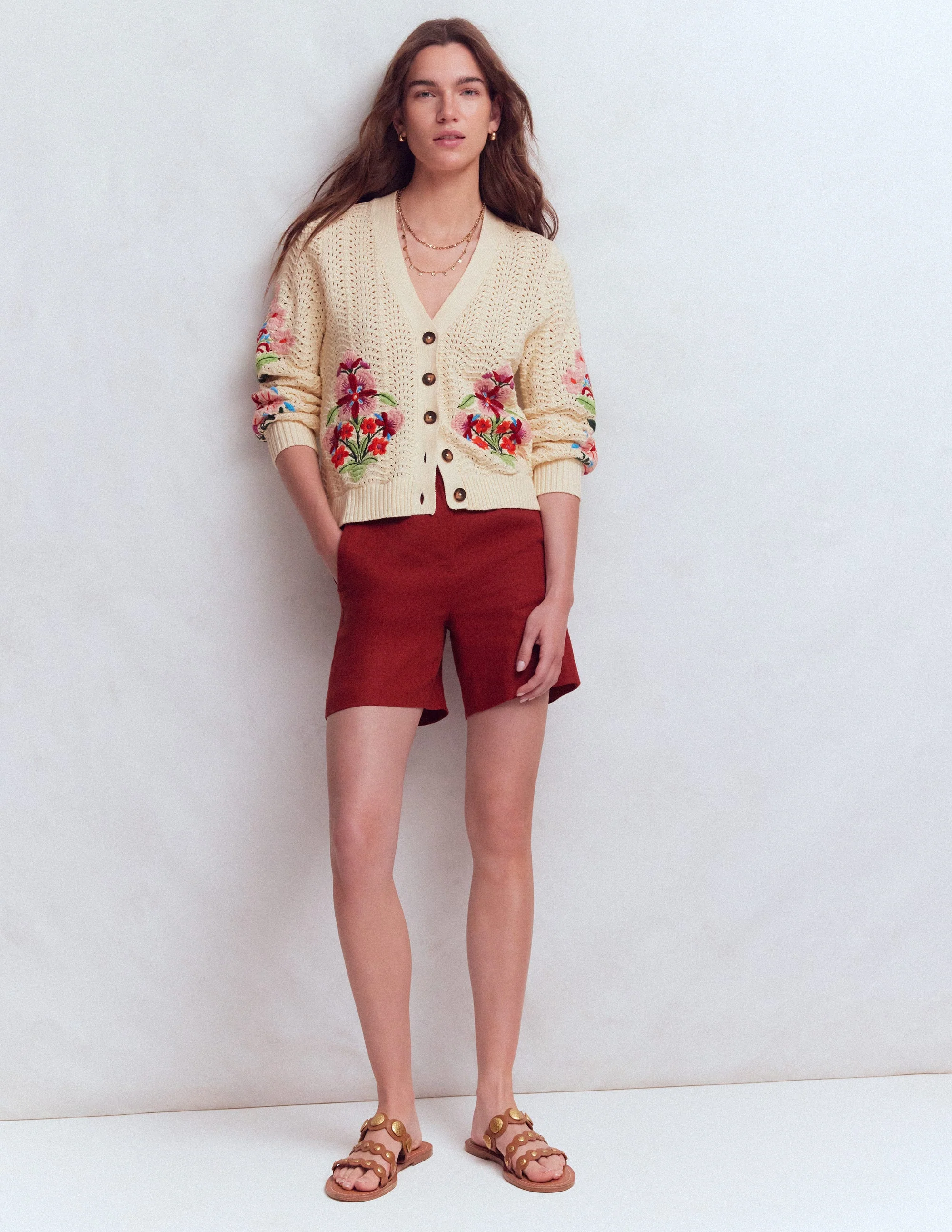Relaxed Cotton Stitch Cardigan-Ivory, Embroidery - Image 6