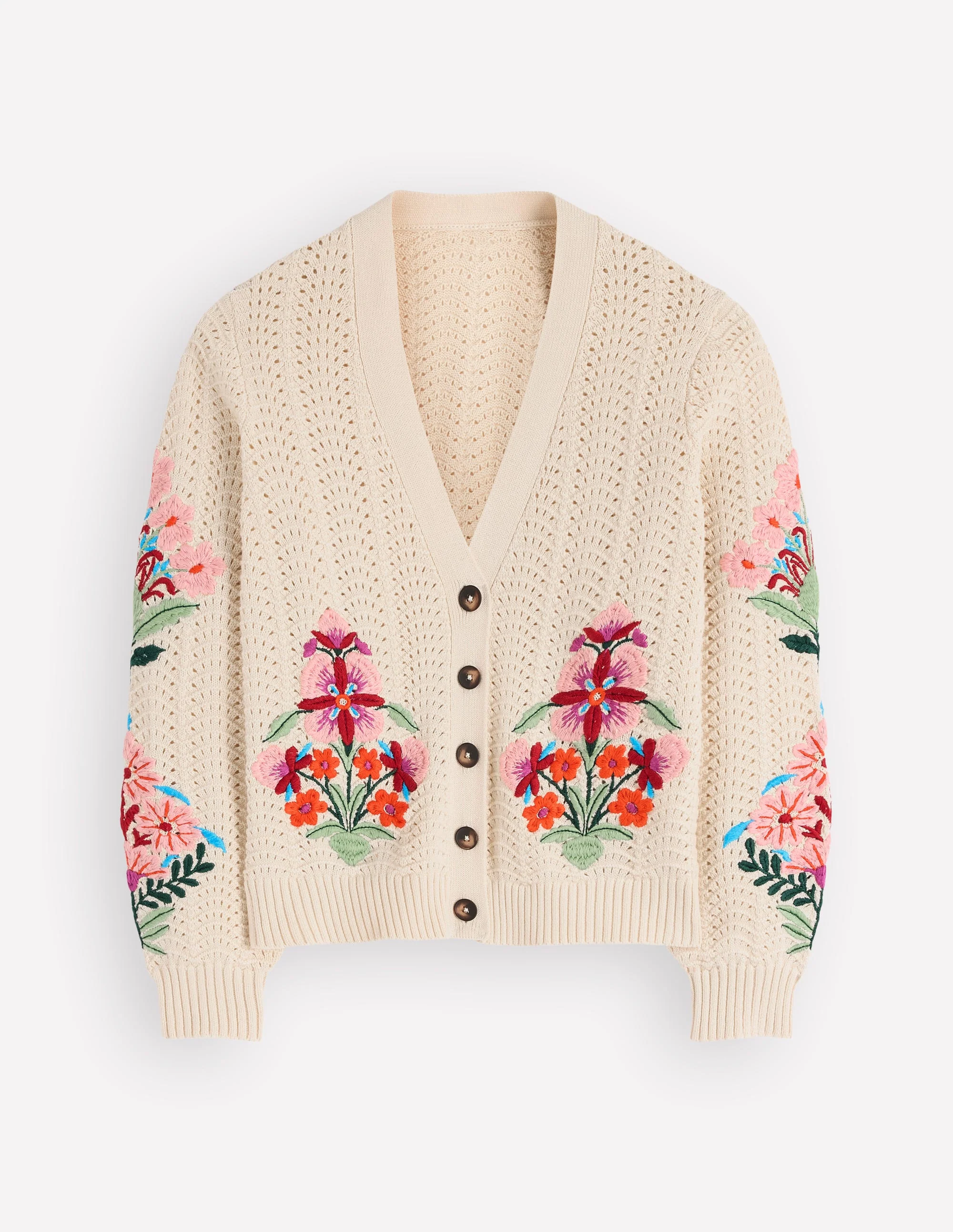 Relaxed Cotton Stitch Cardigan-Ivory, Embroidery - Image 8
