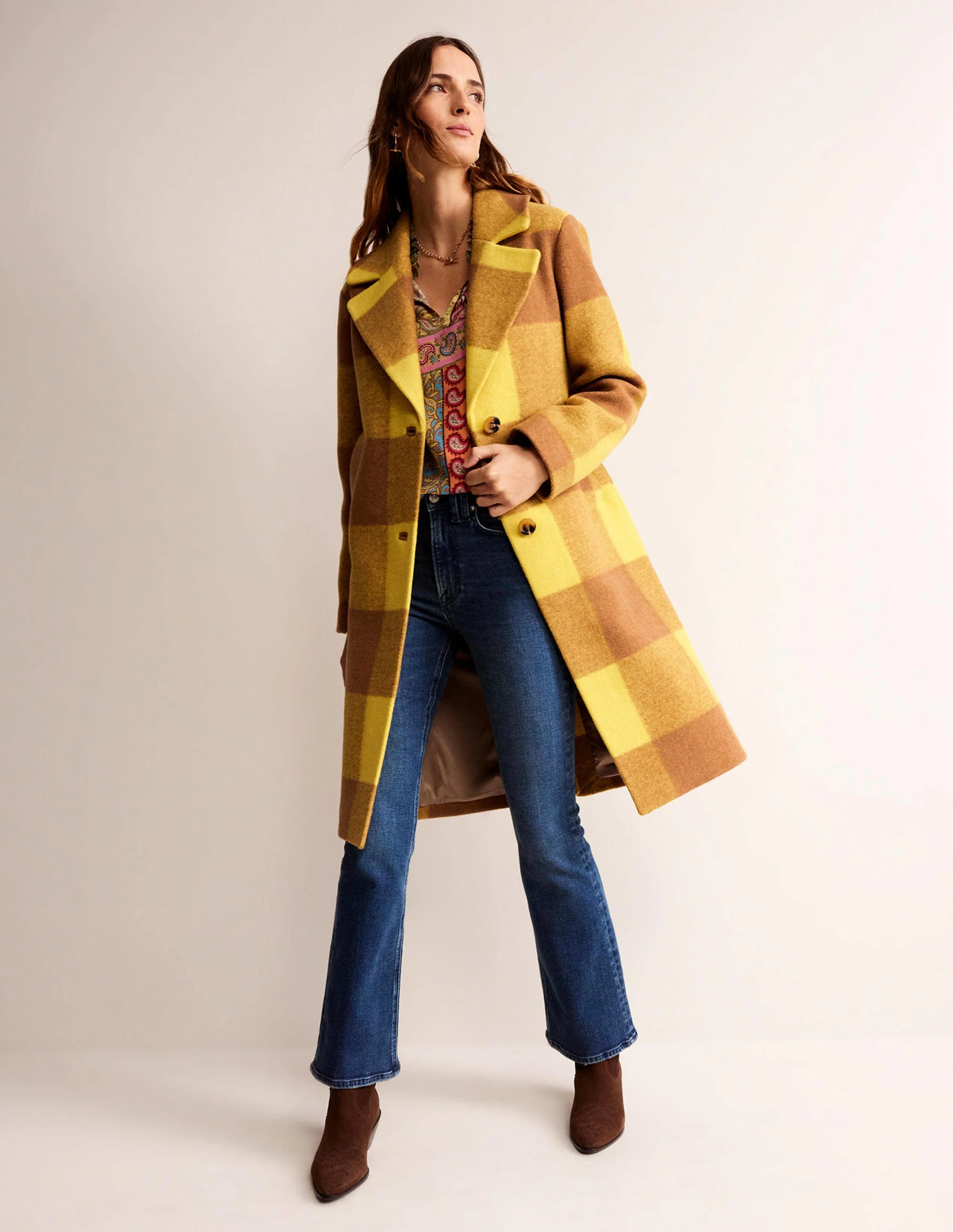 Relaxed-Fit Checked Coat-Yellow Check - Image 5