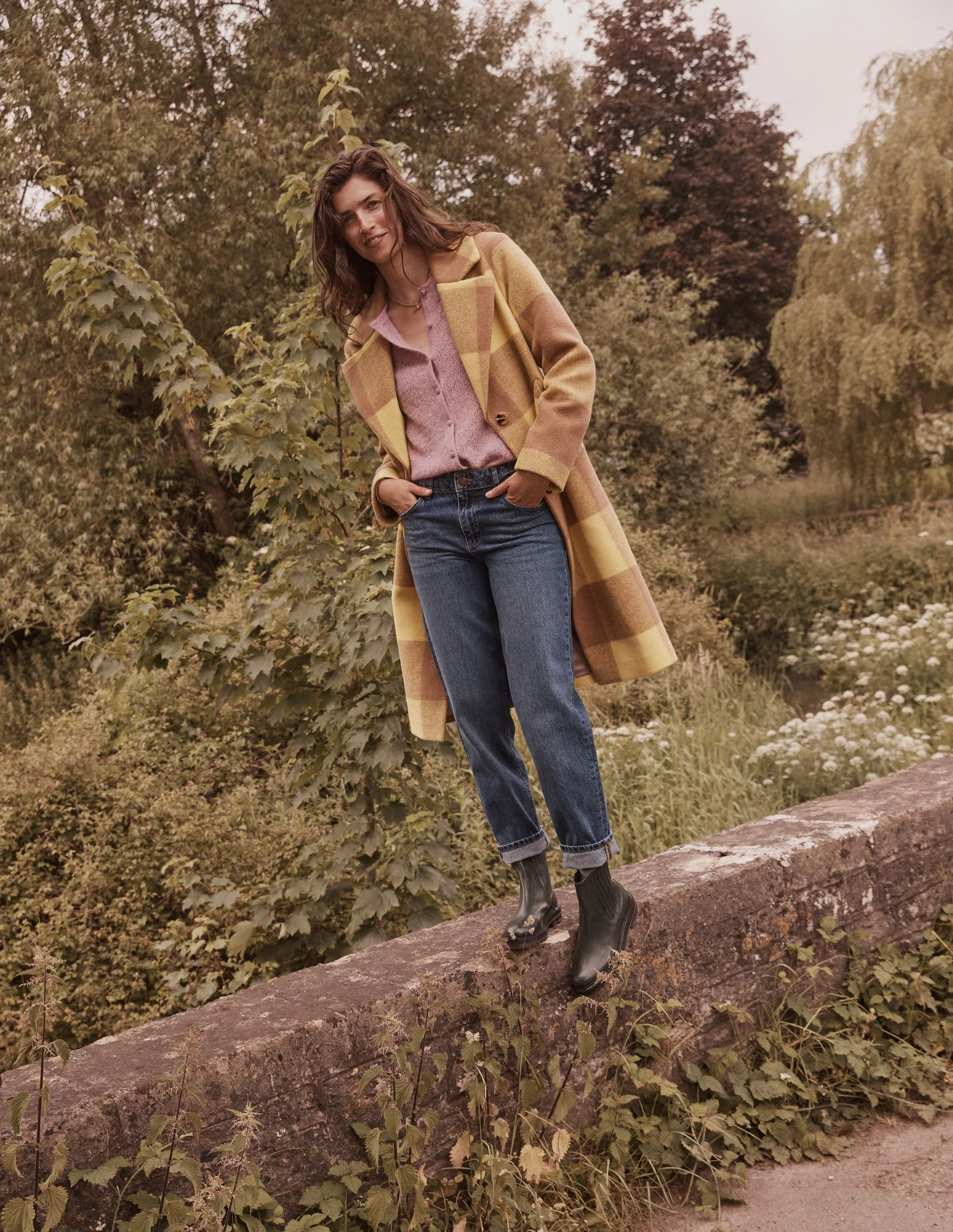 Relaxed-Fit Checked Coat-Yellow Check - Image 6