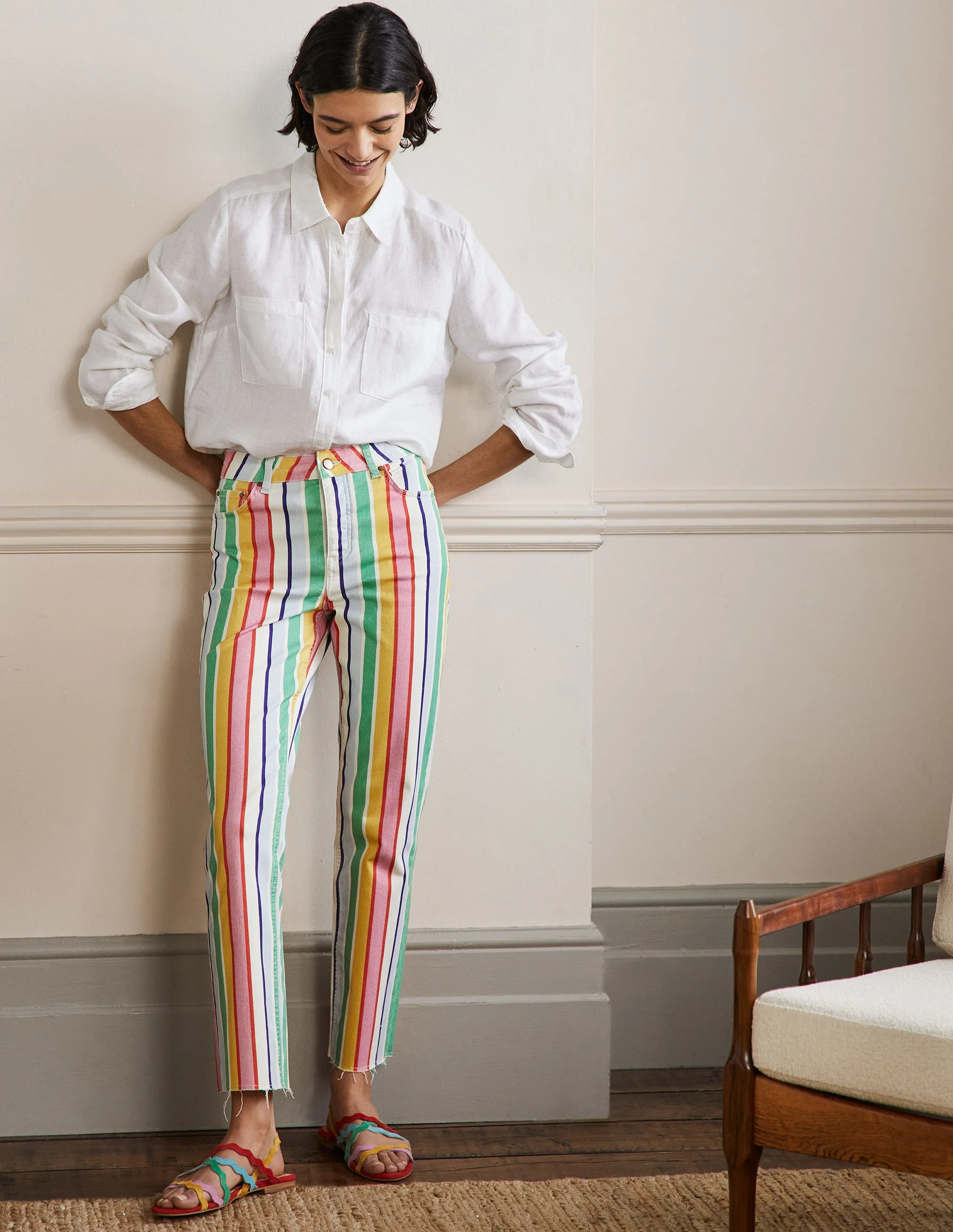 Relaxed Straight Jeans-Rainbow Multistripe