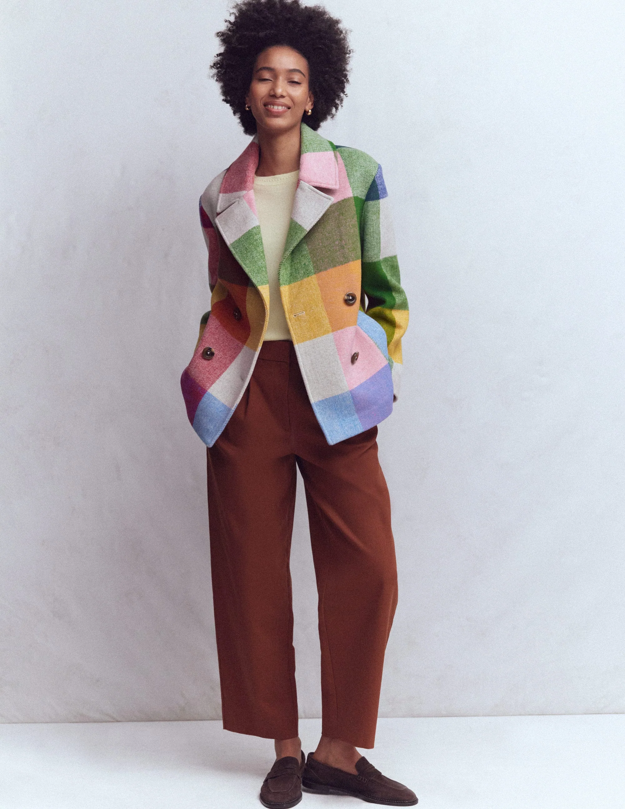 Revere Collar Wool Coat-Giant Multigingham - Image 4