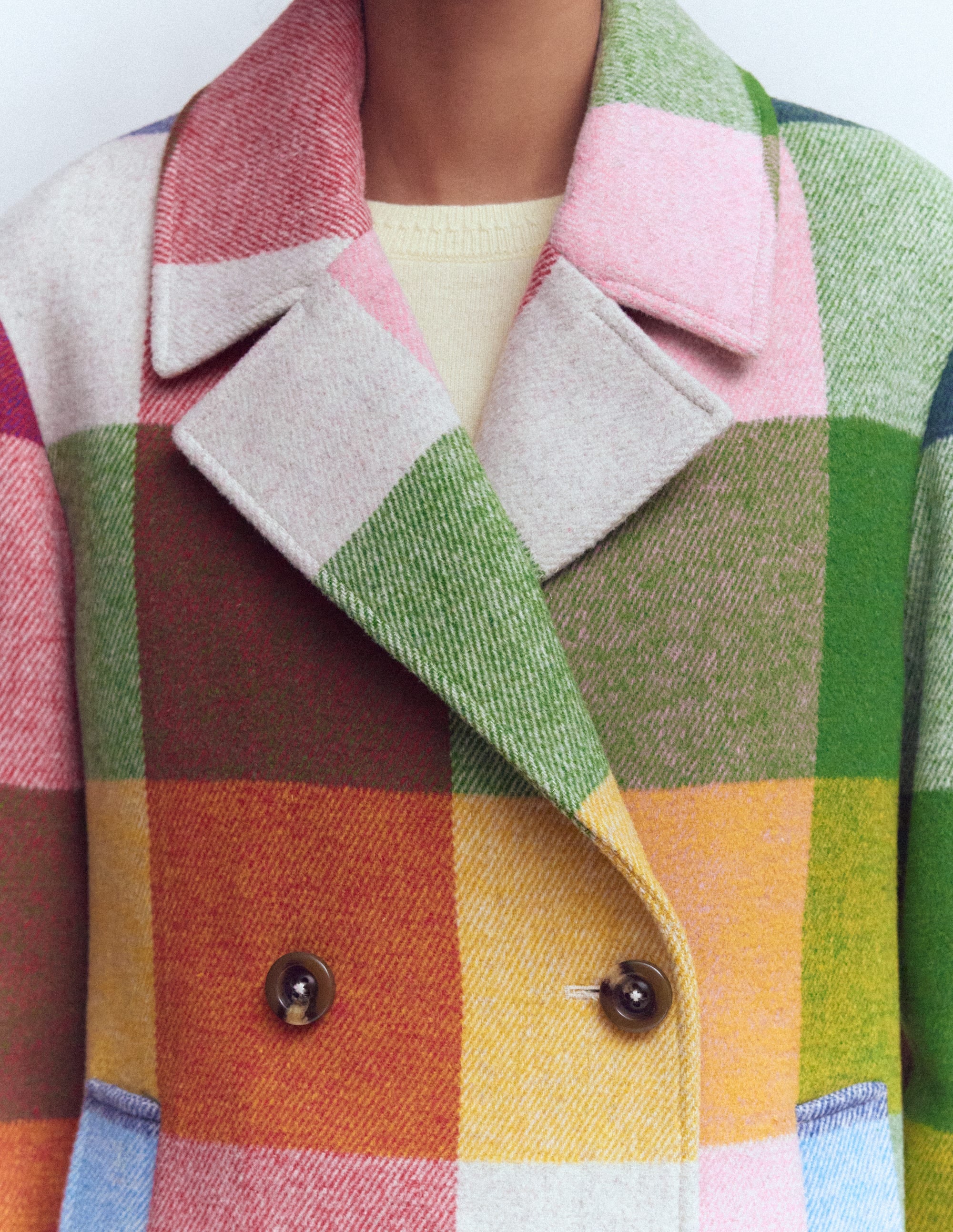 Revere Collar Wool Coat-Giant Multigingham - Image 5
