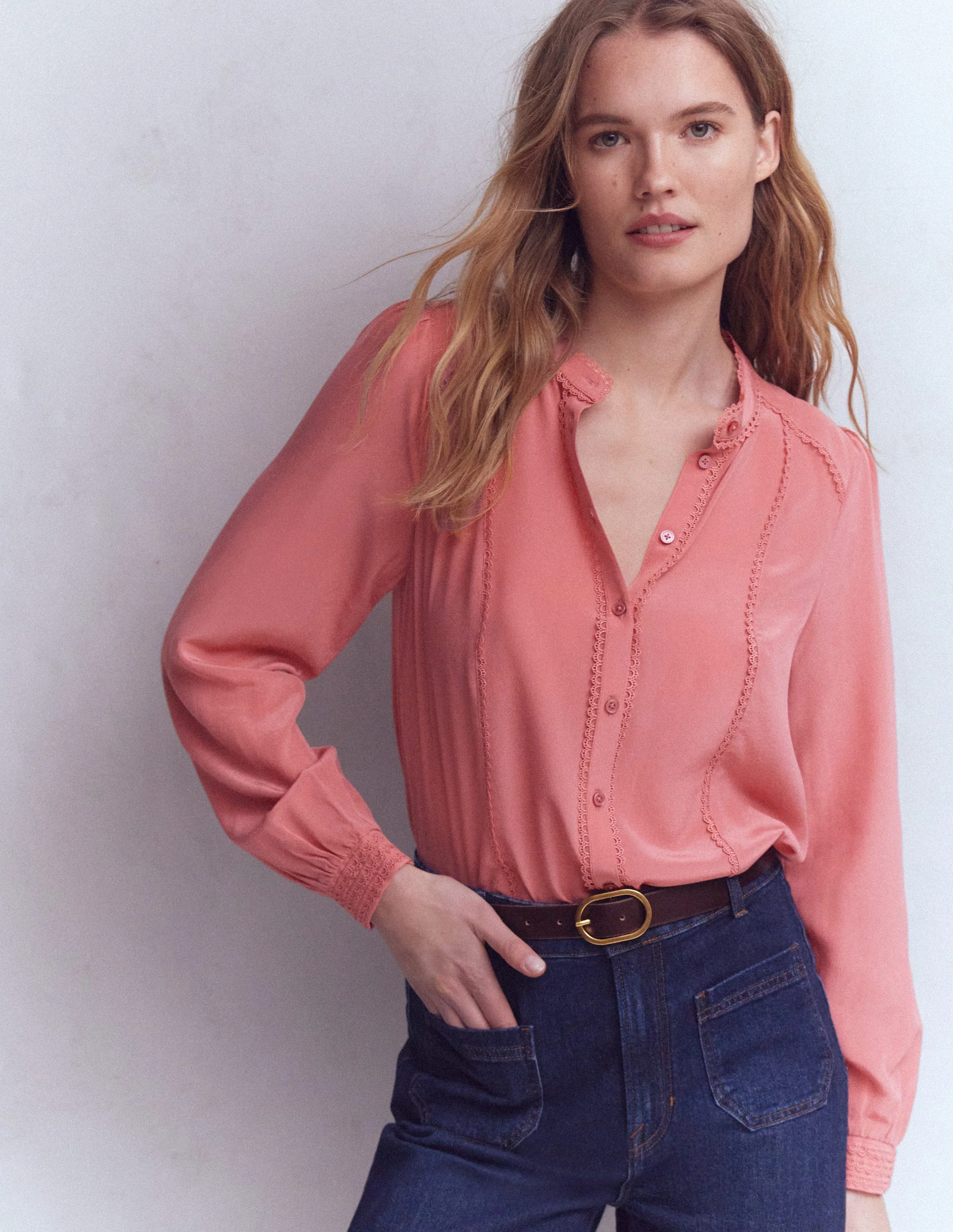 Rhea Trim Detail Silk Top-Vintage Rose - Image 4