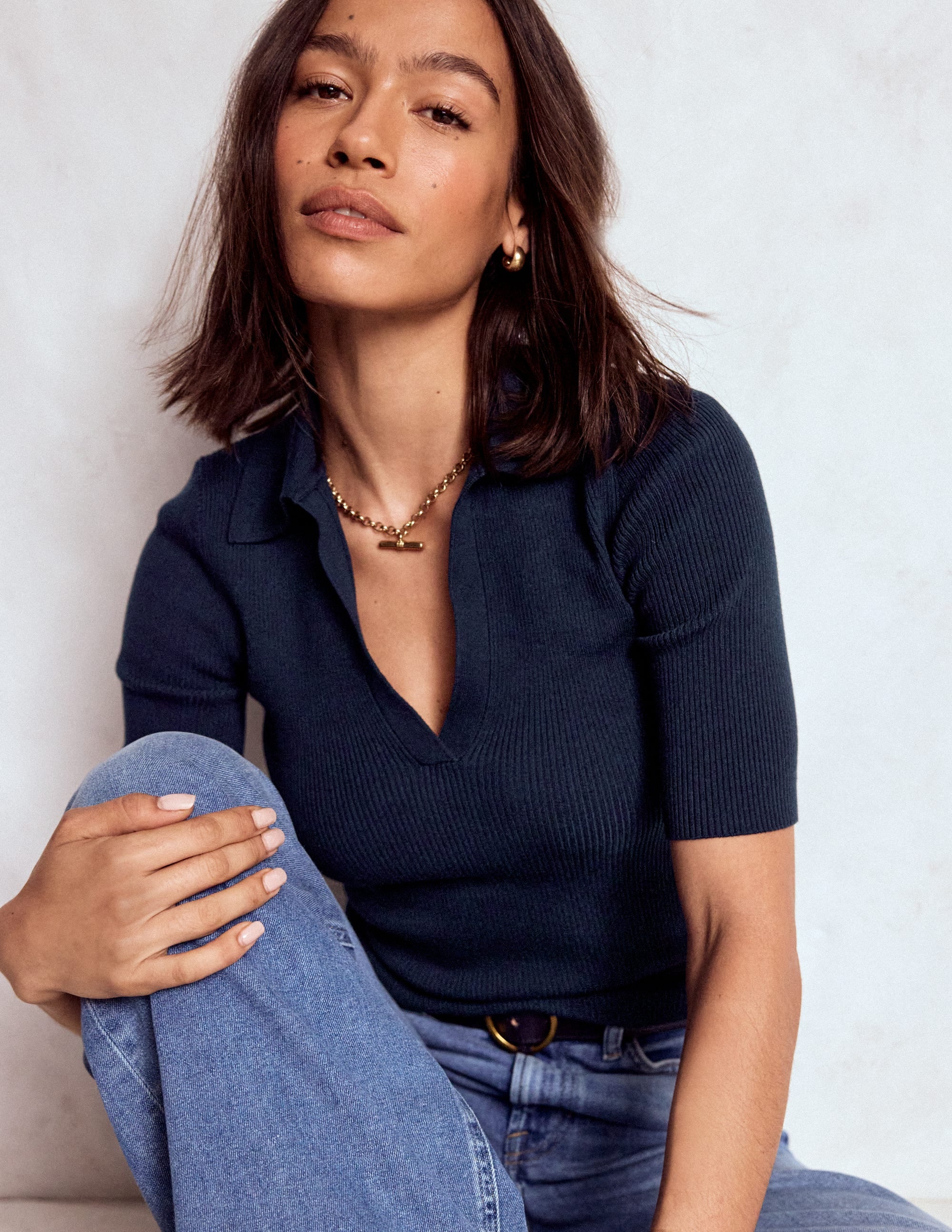 Rib Henley Top-Navy - Image 2