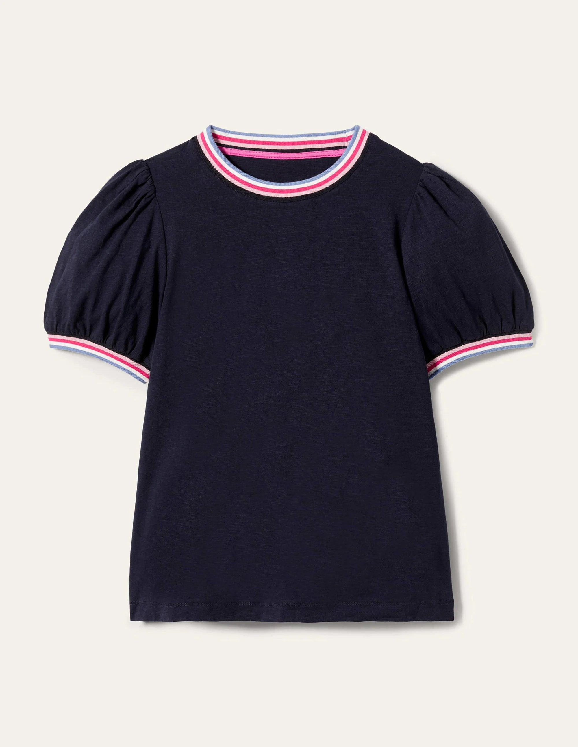 Rib Trim Blouson Top-Navy - Image 12