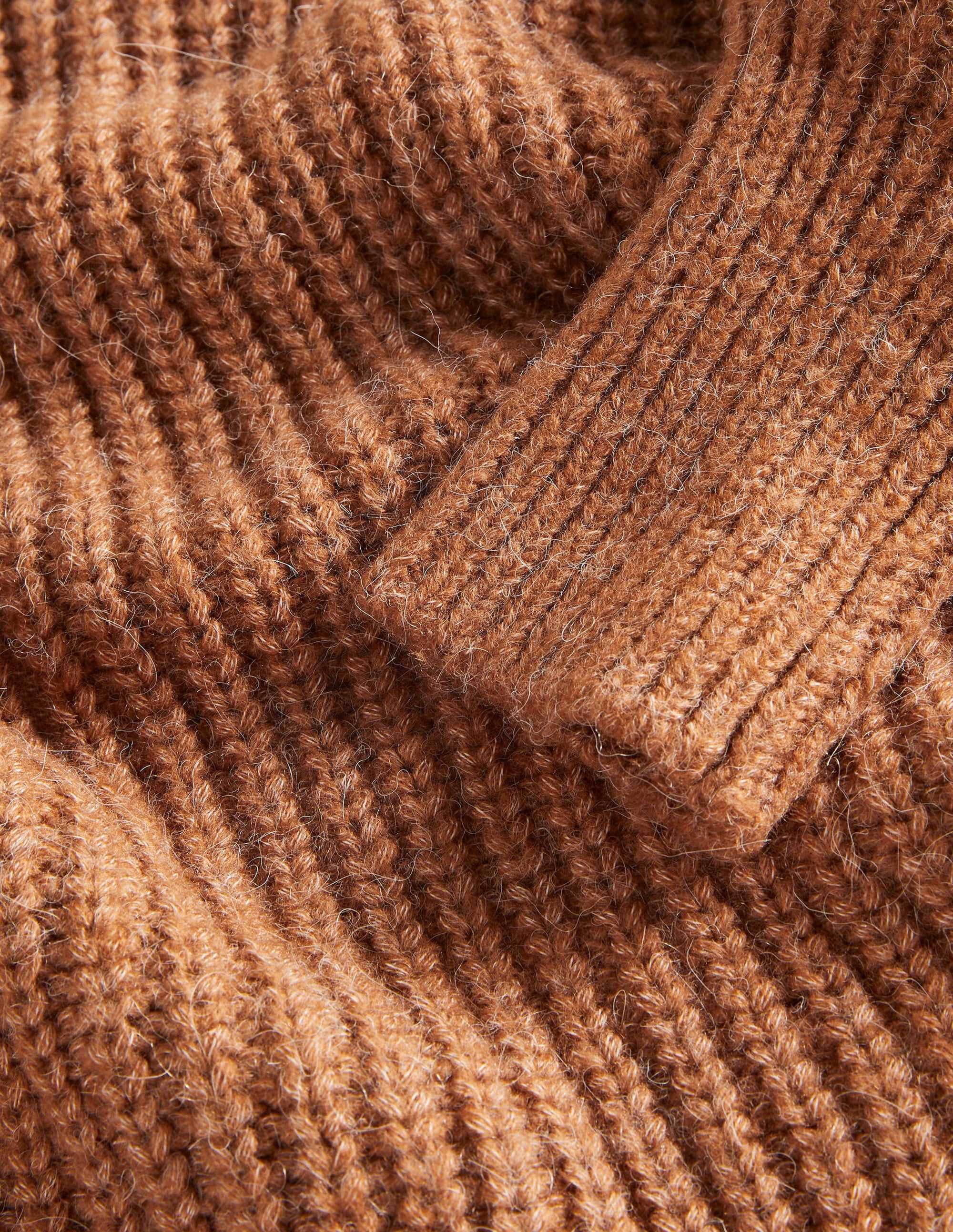 Ribbed Fluffy High Neck Jumper-Butterscotch Brown Melange - Image 6