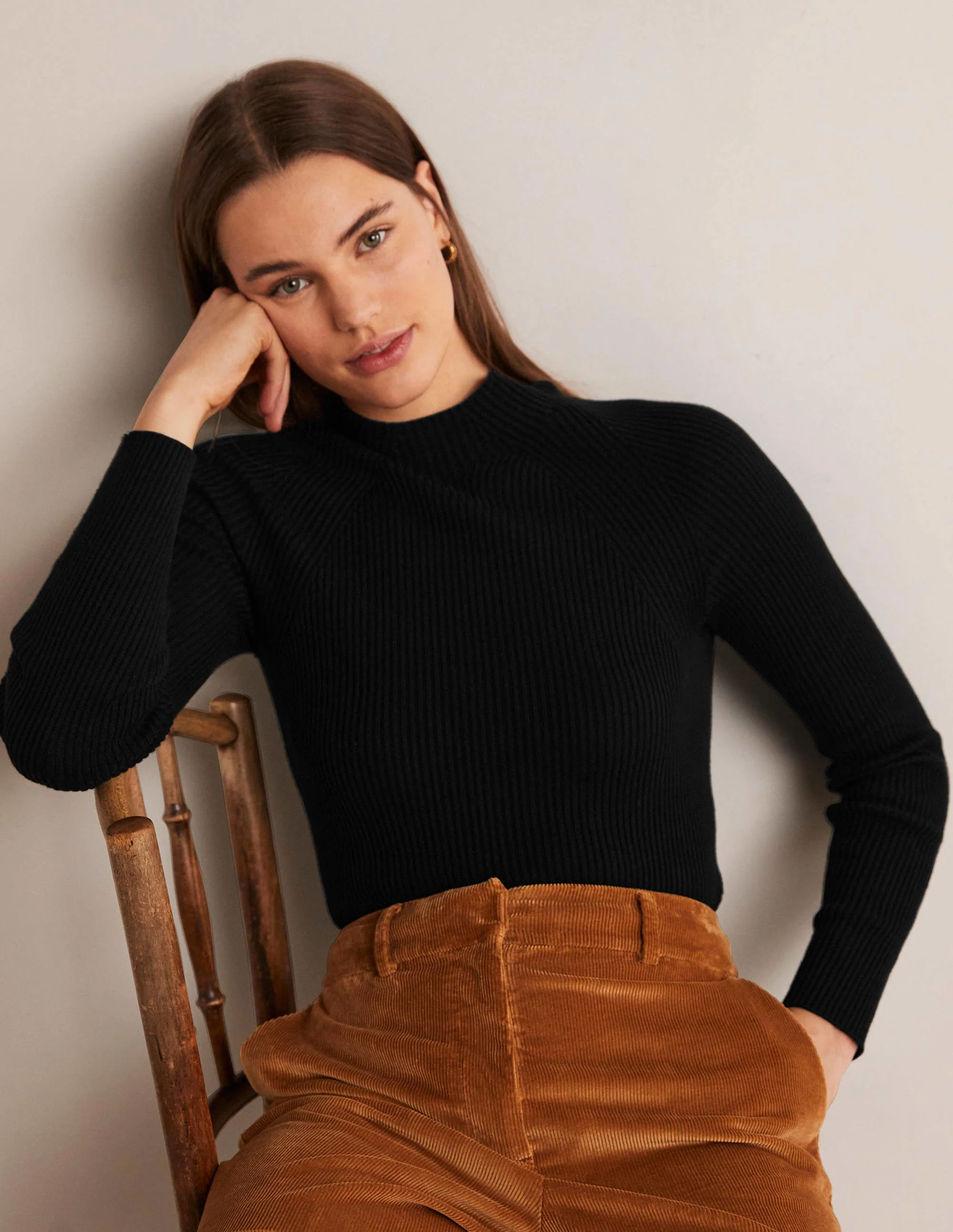 Ribbed High Neck Sweater-Black - Image 5