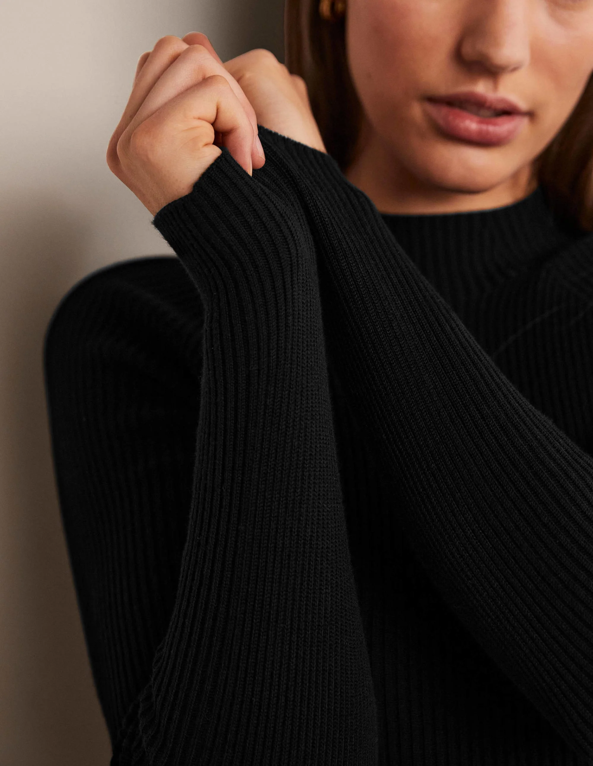 Ribbed High Neck Sweater-Black - Image 7