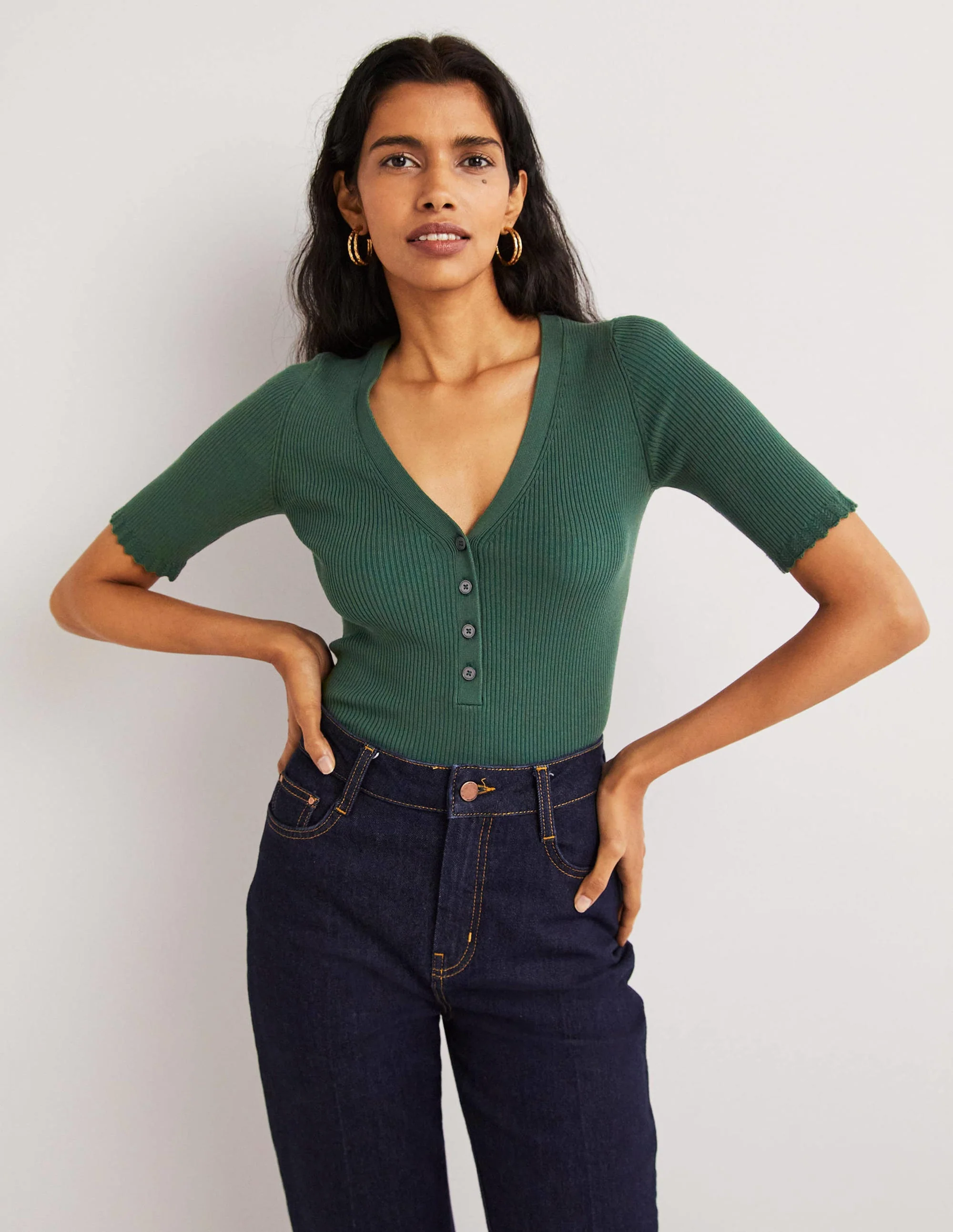 Ribbed Knitted T-shirt-Trekking Green