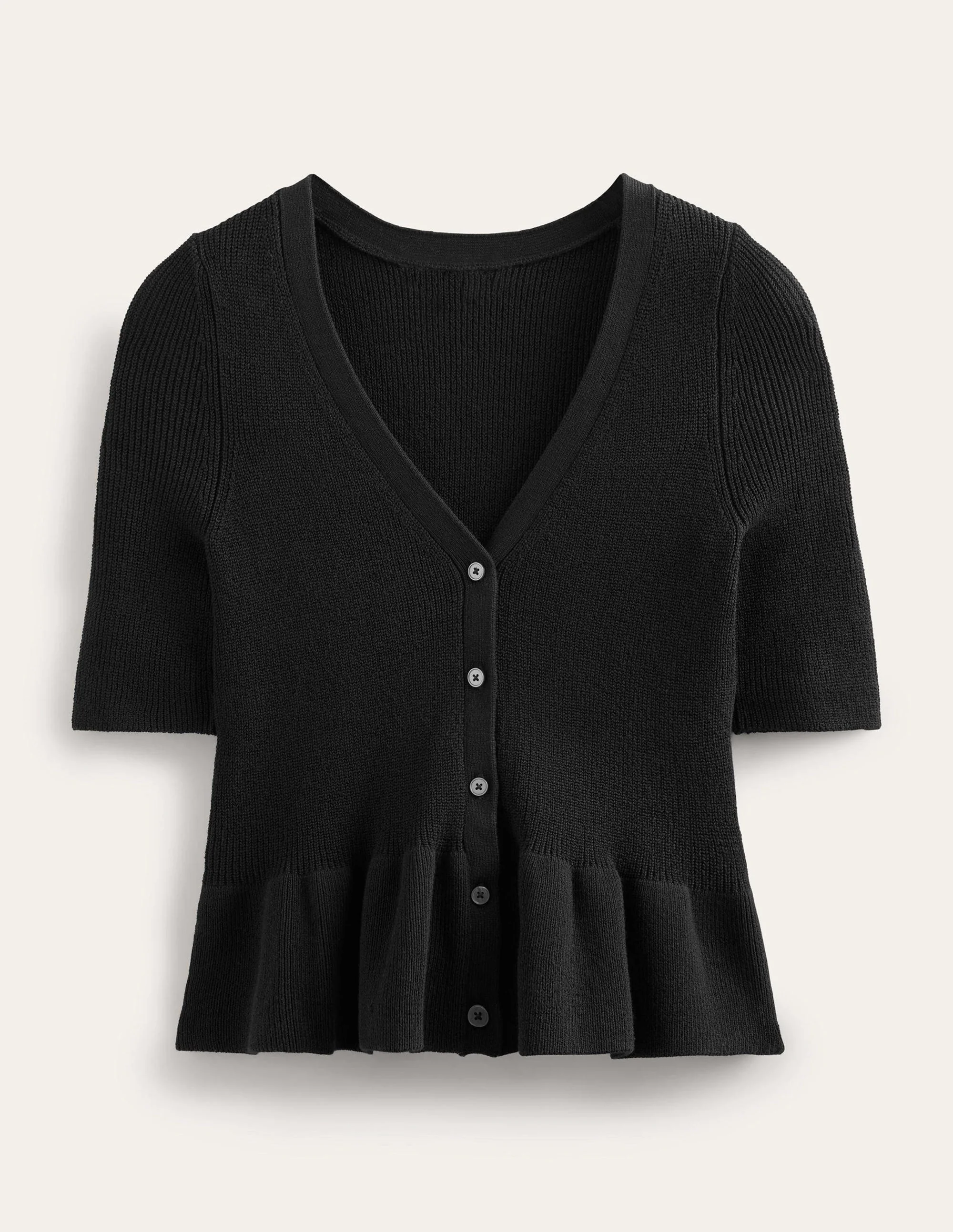 Ribbed Peplum Cardigan-Black - Image 5