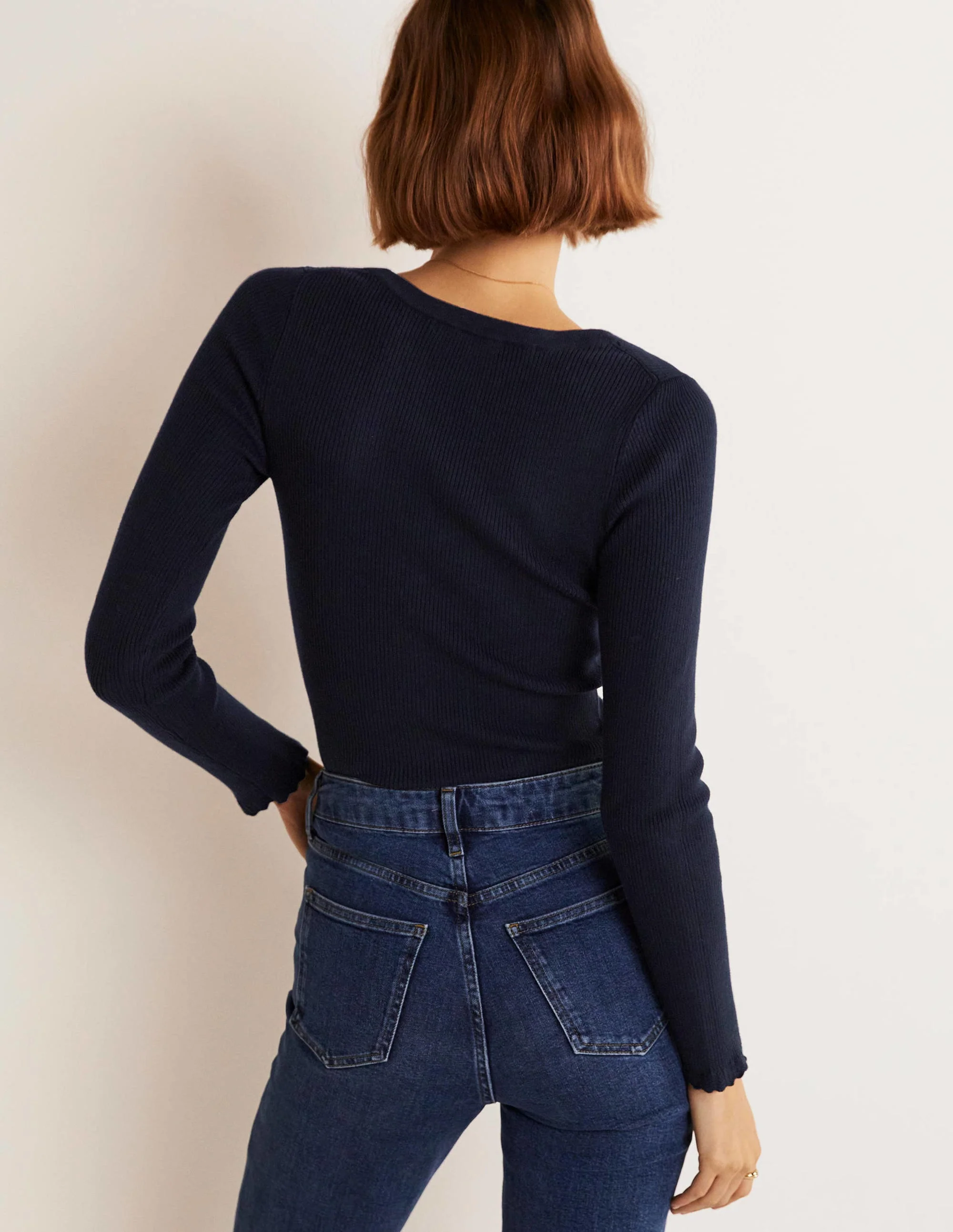 Ribbed Sweetheart Cardigan-Navy - Image 7