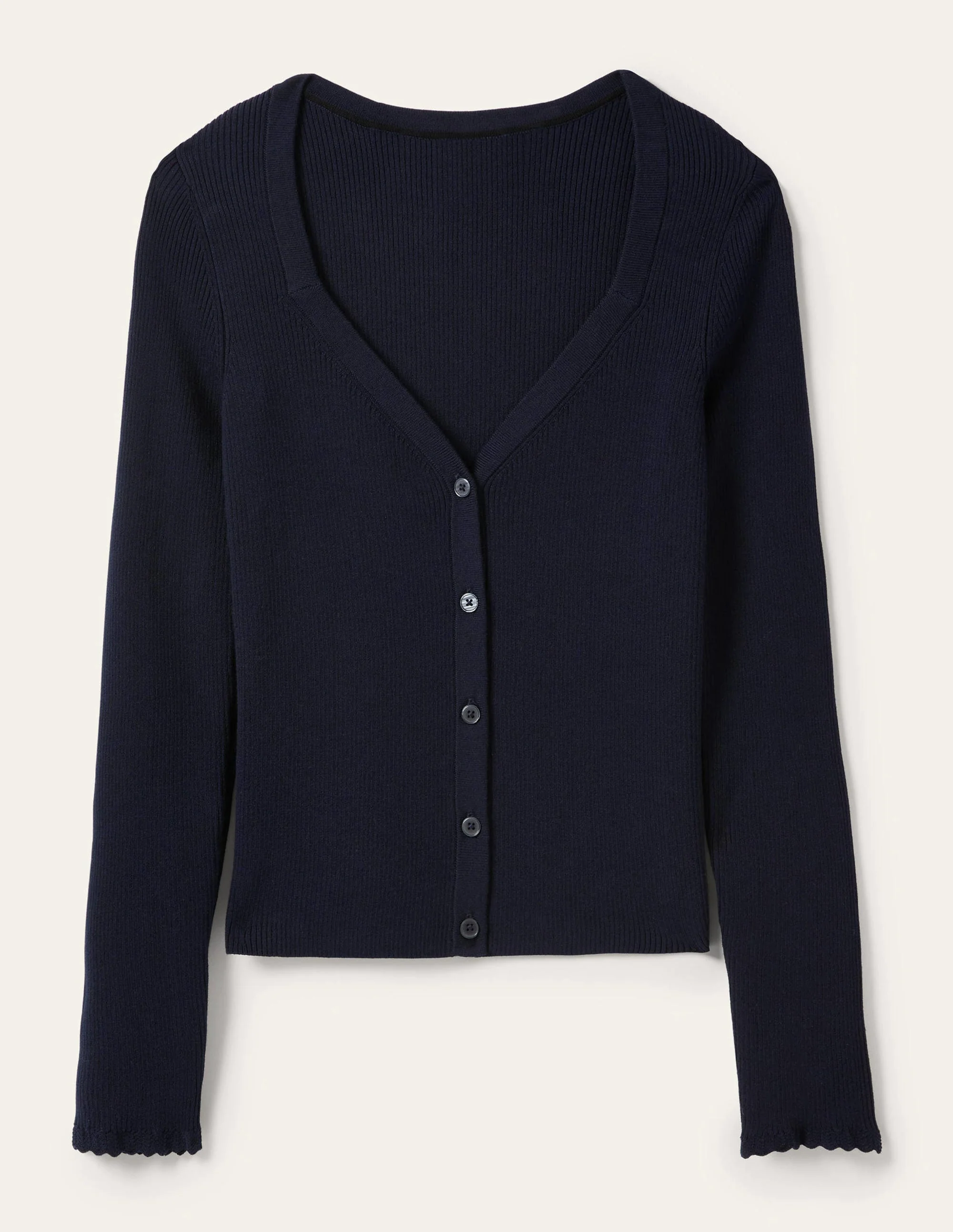 Ribbed Sweetheart Cardigan-Navy - Image 9