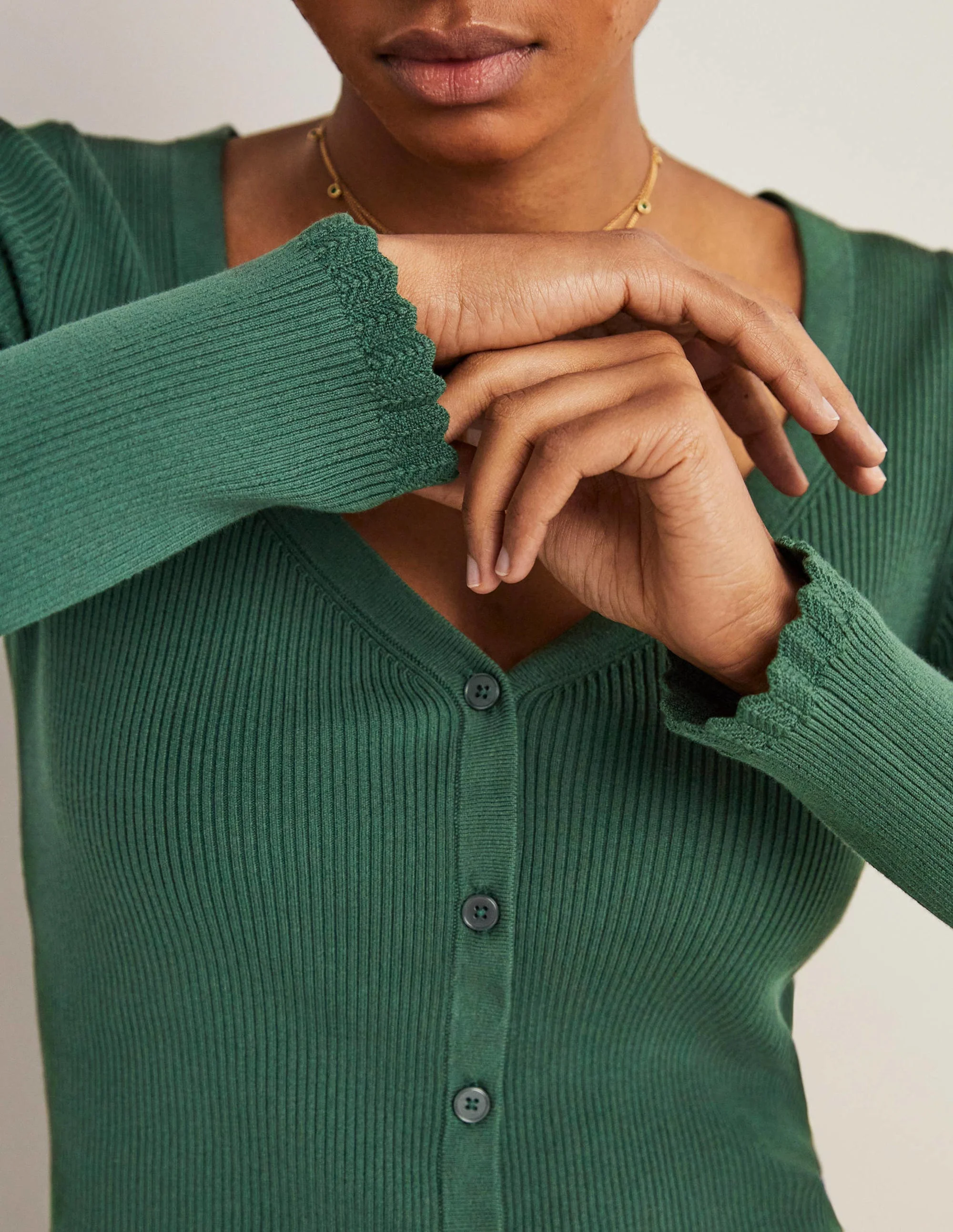 Ribbed Sweetheart Cardigan-Trekking Green - Image 2