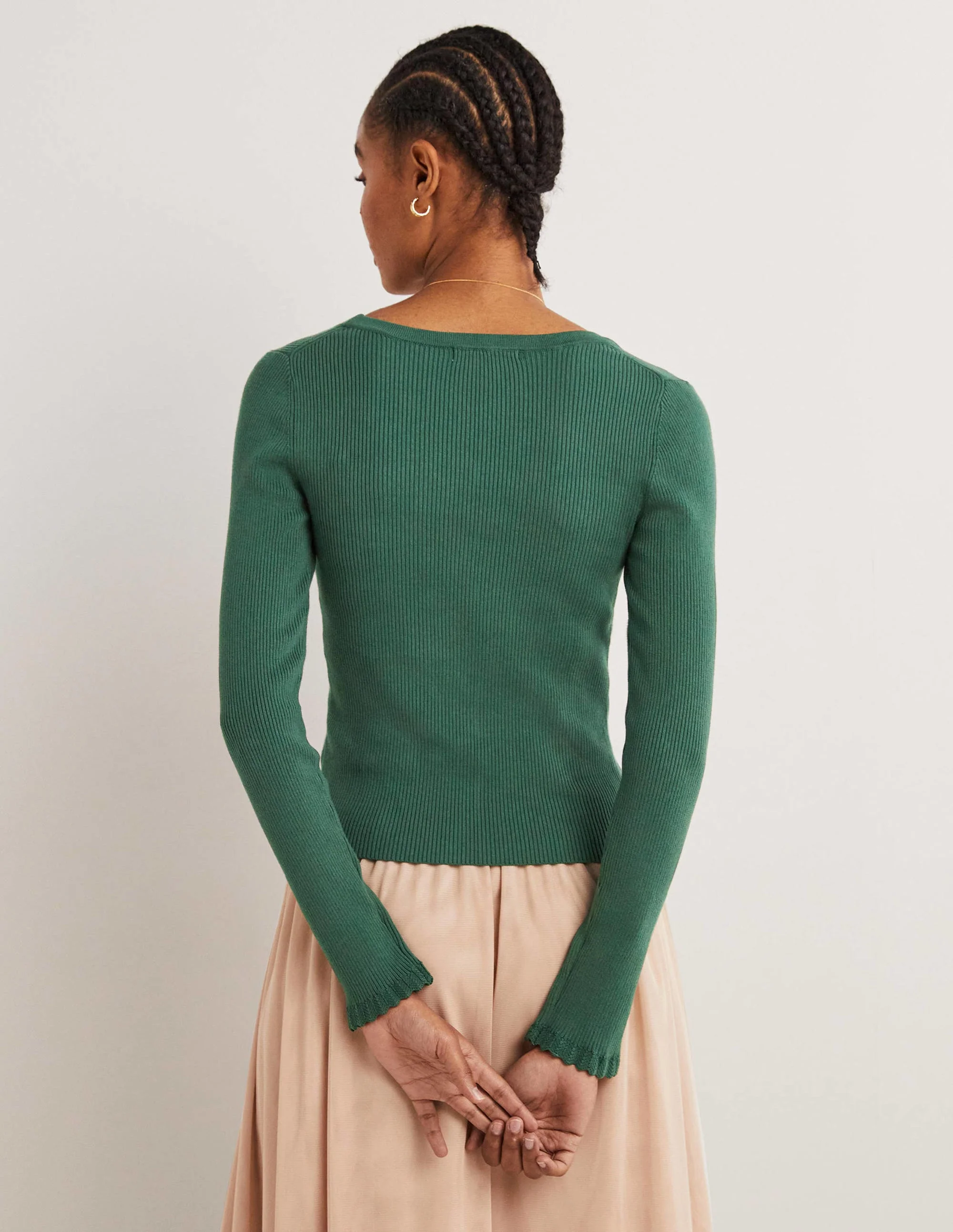 Ribbed Sweetheart Cardigan-Trekking Green - Image 3