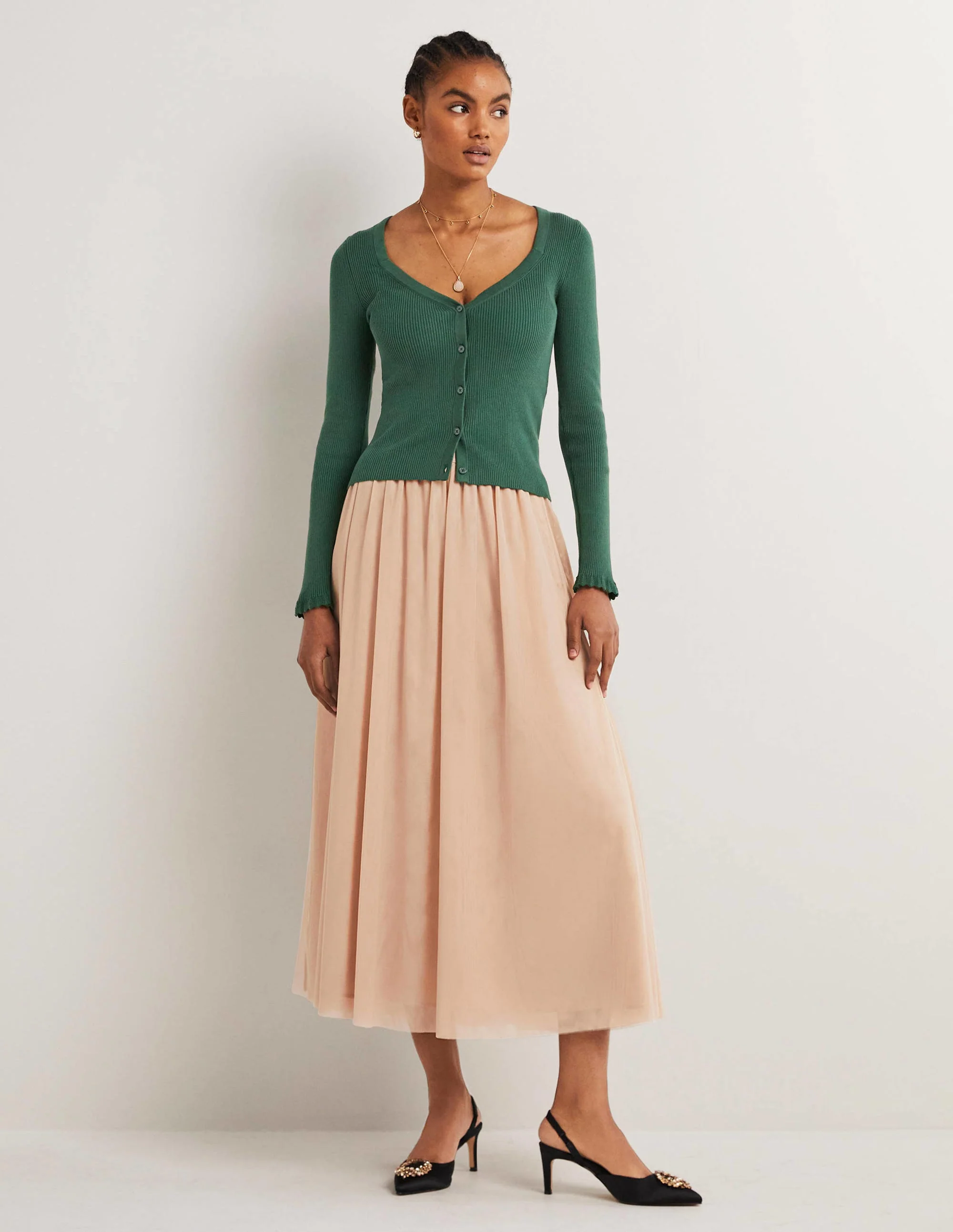 Ribbed Sweetheart Cardigan-Trekking Green - Image 5