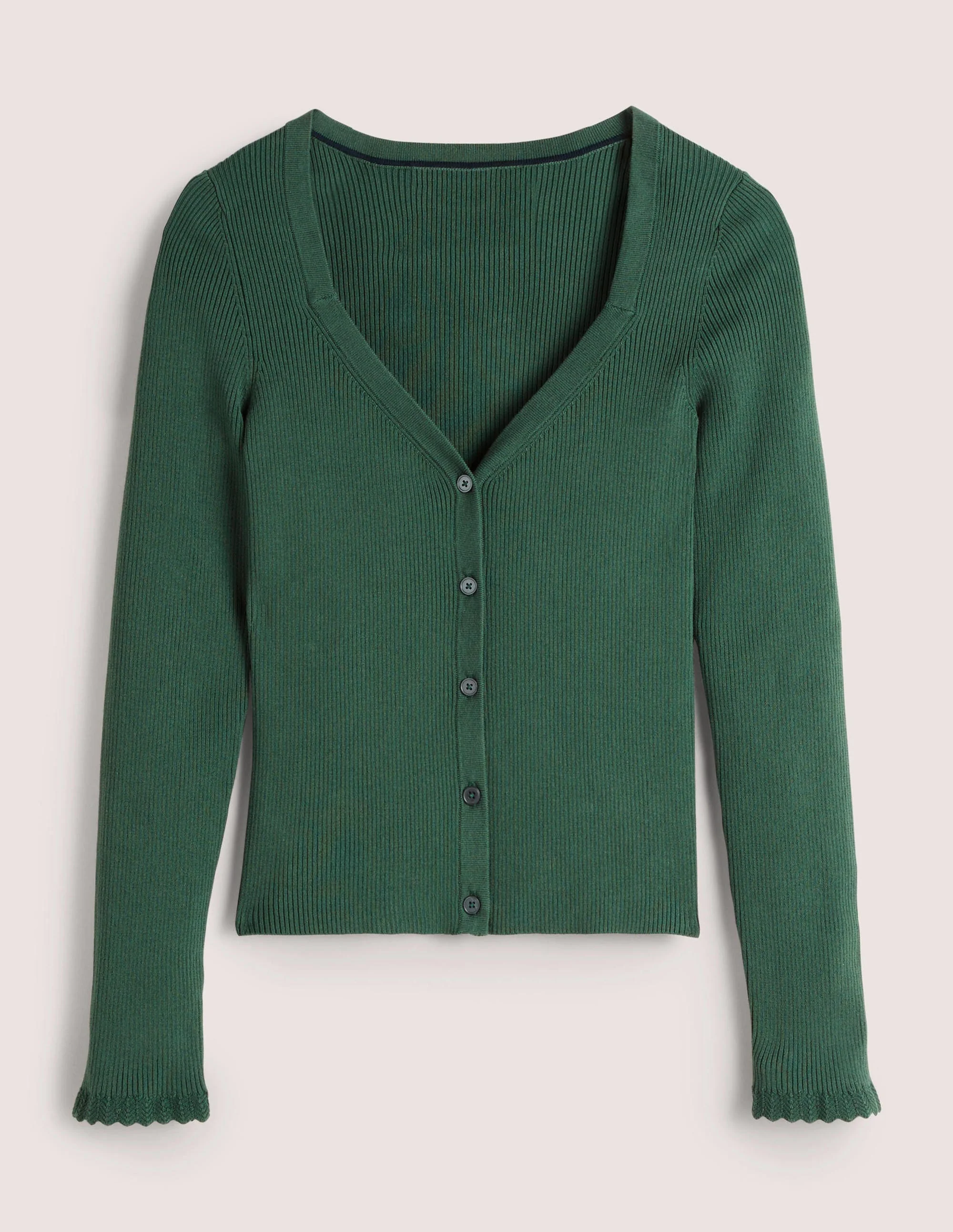 Ribbed Sweetheart Cardigan-Trekking Green - Image 6