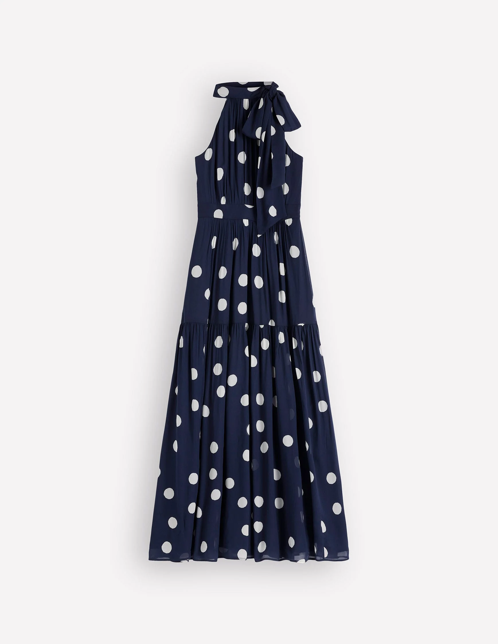 Roisin Tie Neck Maxi Dress-Navy Painted Dot Spaced - Image 6