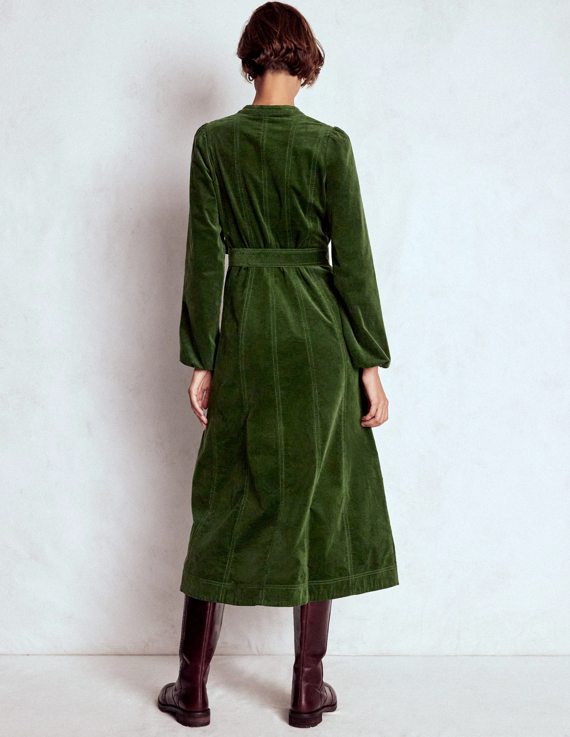 Ros Panelled Cord Midi Dress-Green Fir - Image 5