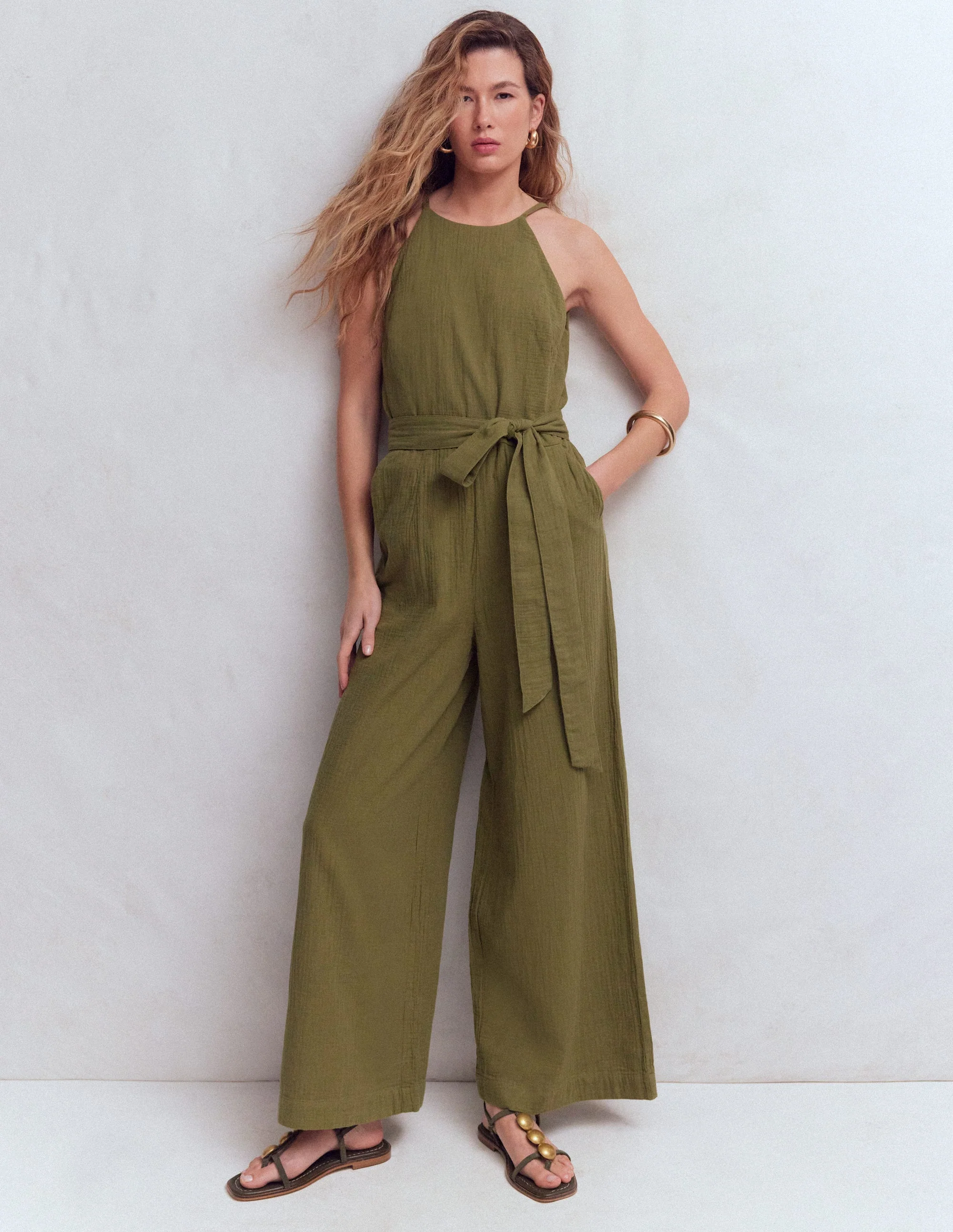 Rosa Double Cloth Jumpsuit-Olive - Image 4