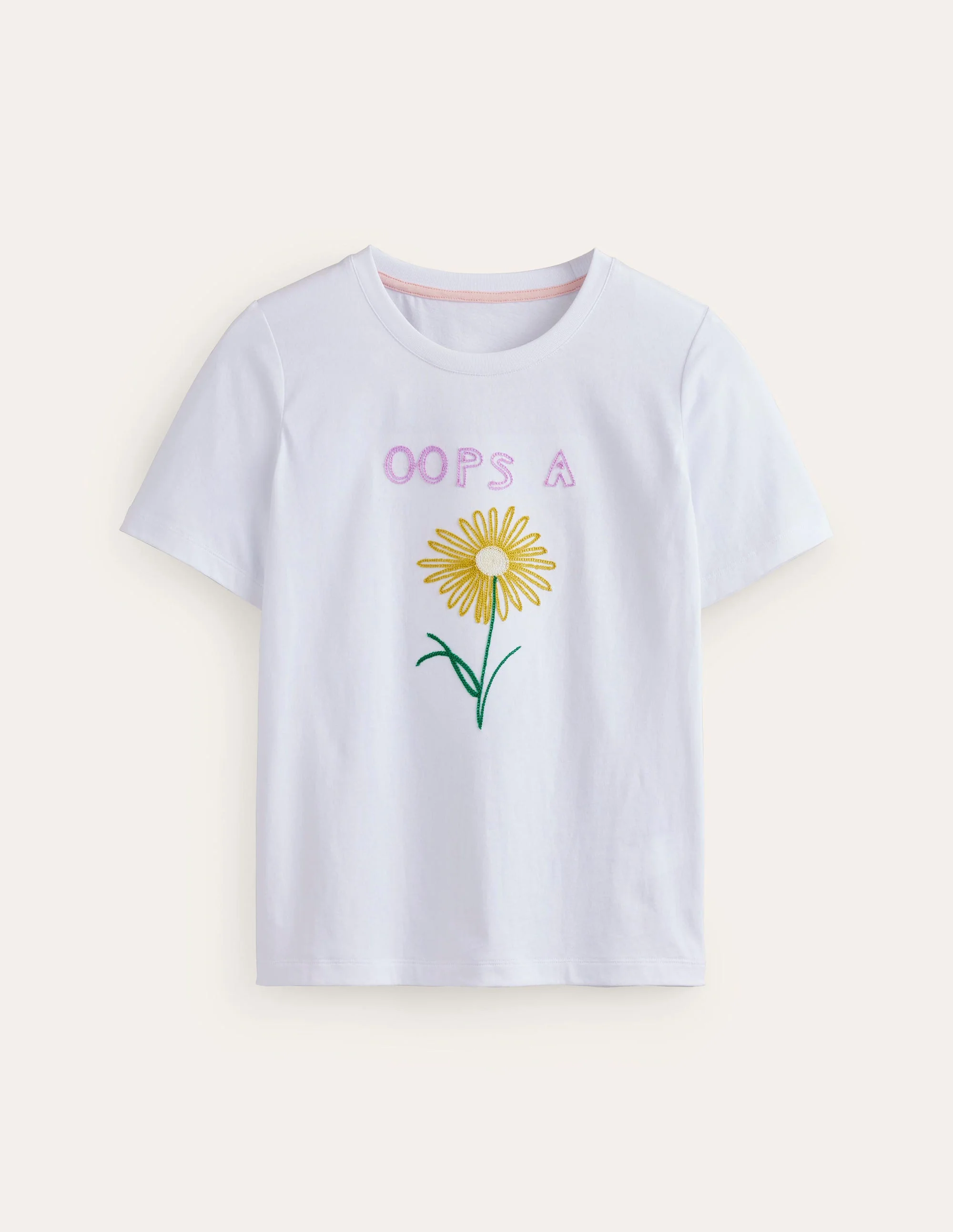 Rosa Embroidered T-Shirt-White, Oops A Daisy - Image 5
