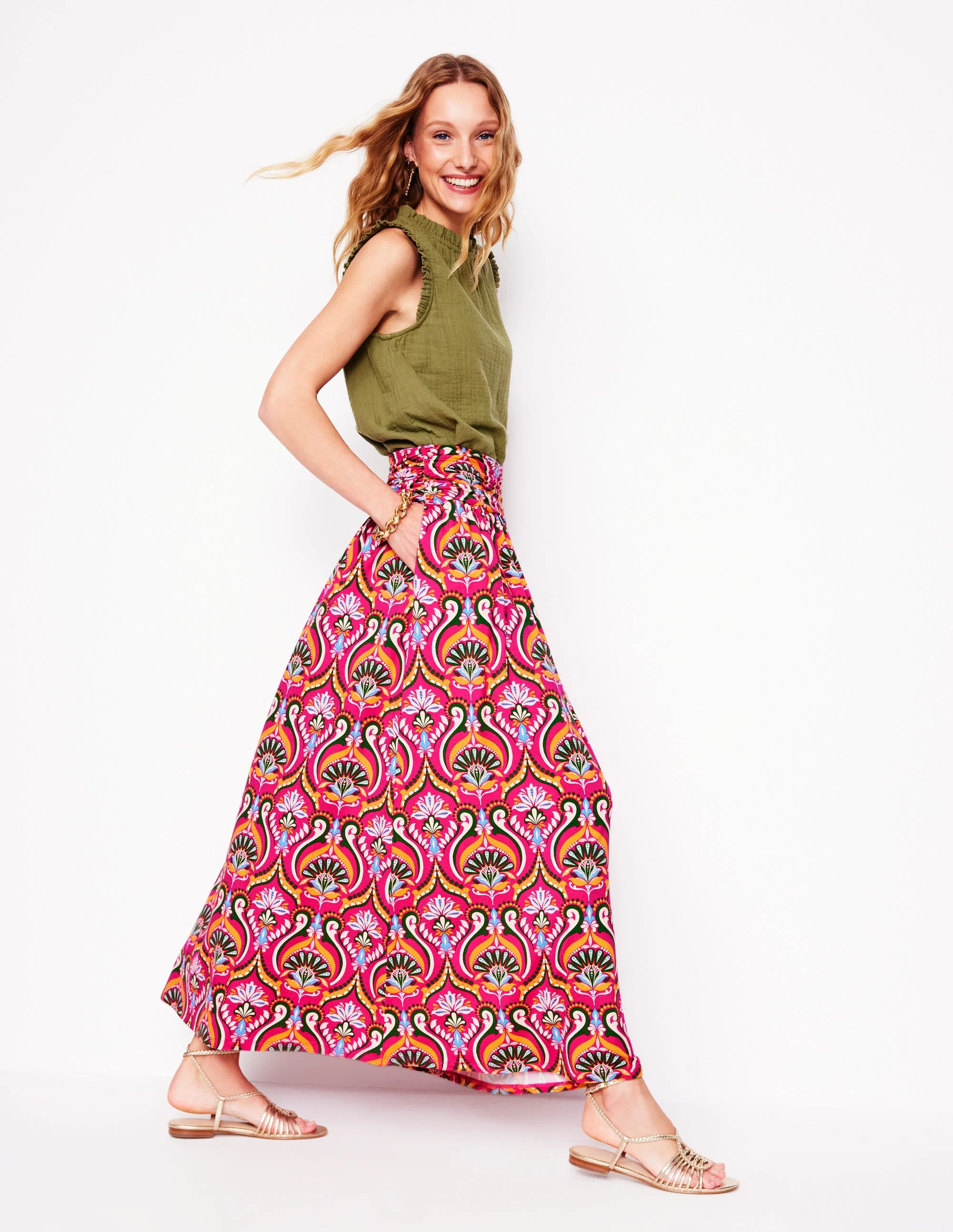 Rosaline Jersey Skirt-Pink Peony, Ornamental Floral